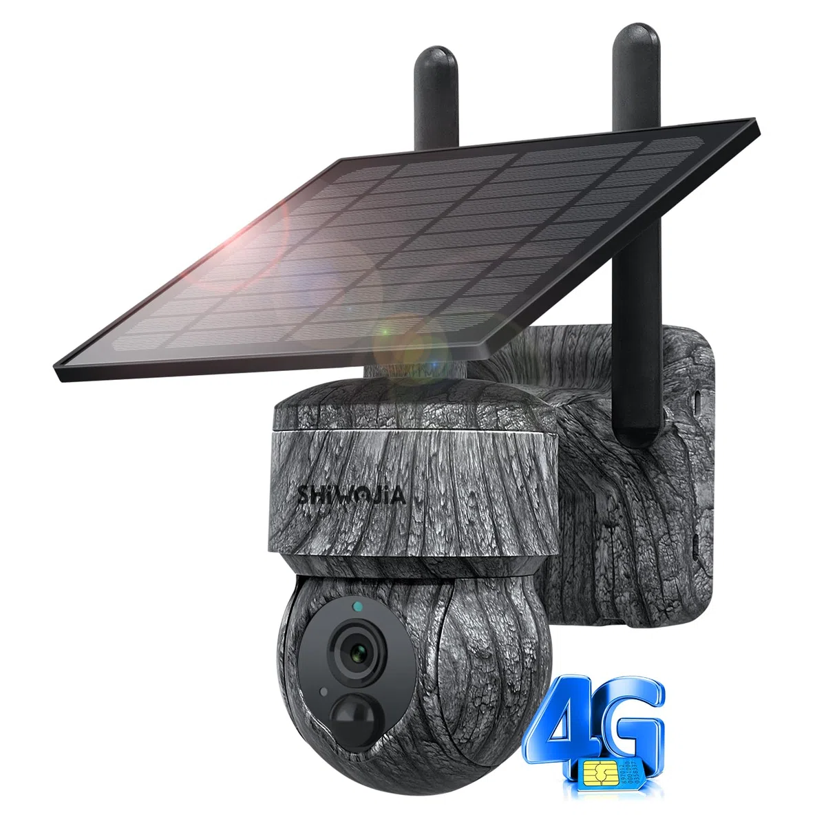 SHIWOJIA Fotocamera da caccia, 4G LTE Fototrappola con SIM, Telecamera Solare 2K PTZ 360°, Rilevamento PIR Tempo di Trigger 0.2s, IP66 Impermeabile, Infrarossi Visione Notturna