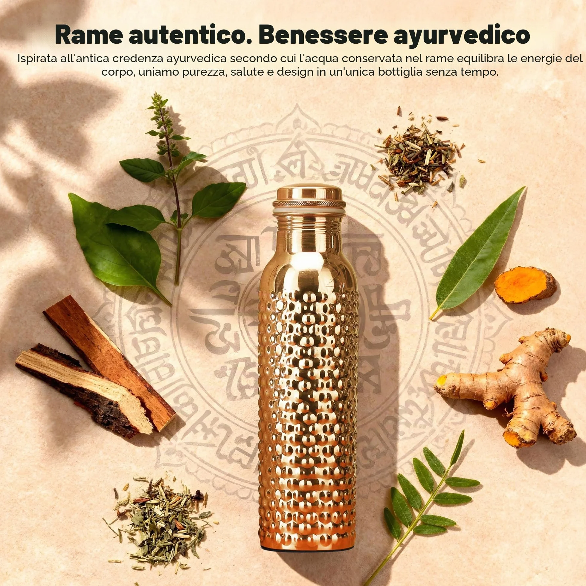 Borraccia in rame da 34 once con borsa in iuta, bottiglia in rame puro per acqua potabile, palestra, yoga, 1000 ml
