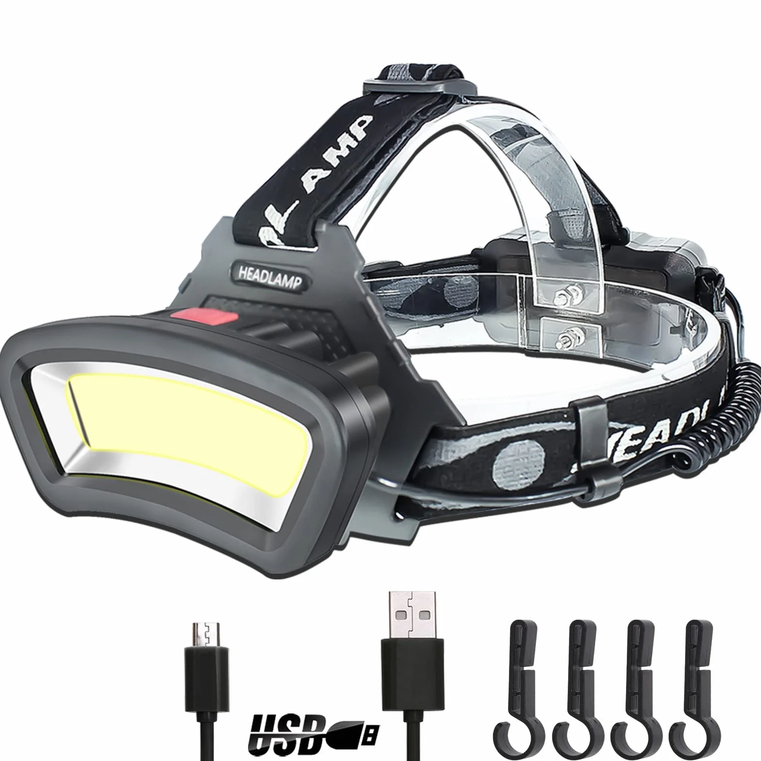 Lampada frontale LED COB ricaricabile USB 2000 lumen con luce rossa DARKBEAM