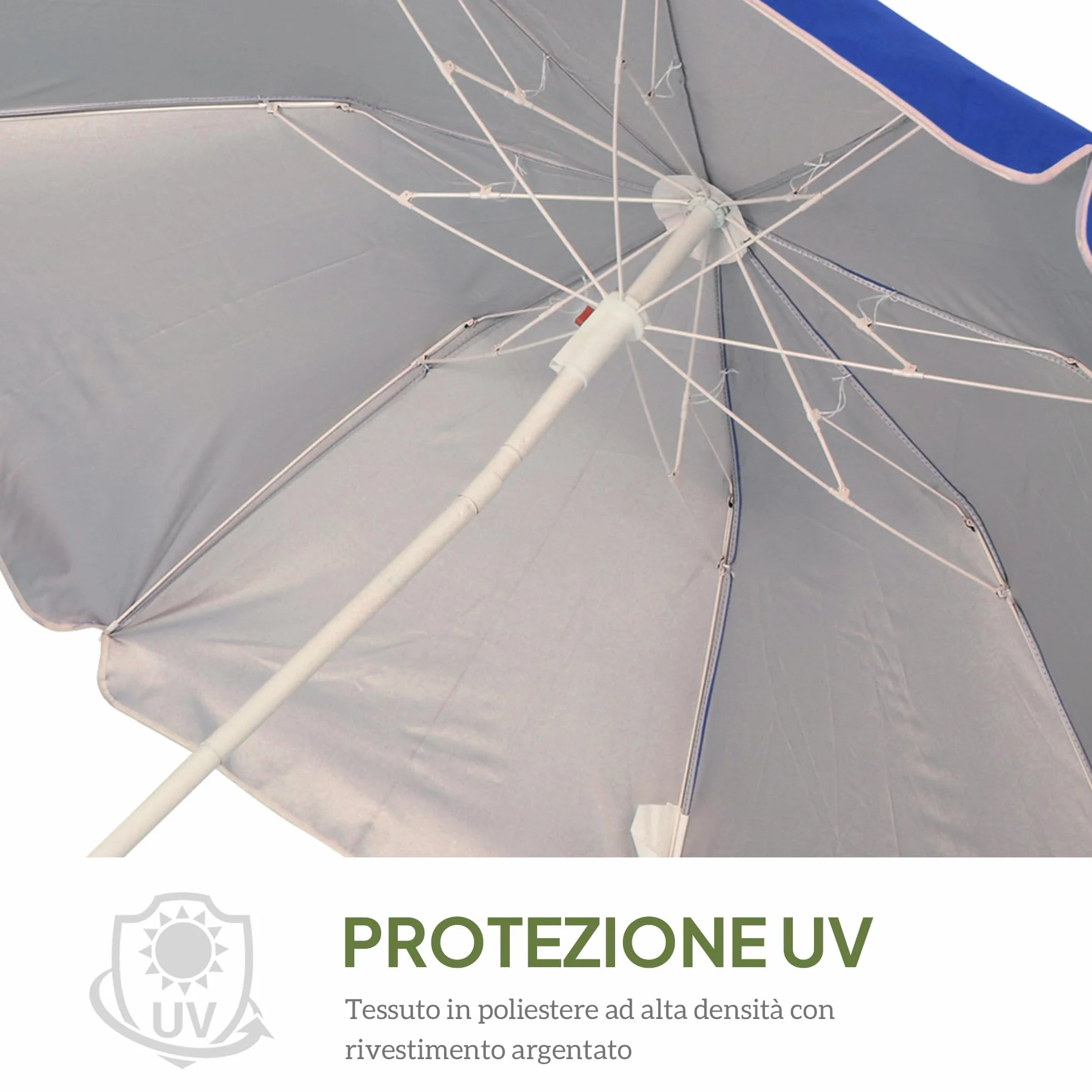 Outsunny Ombrellone da Spiaggia Ø1.6x2 m con Tettuccio Reclinabile, Ombrellone da Spiaggia Portatile con 8 Stecche, Borsa da trasporto e Design a 3 Sezioni in Metallo e Poliestere, Protezione UV, Blu