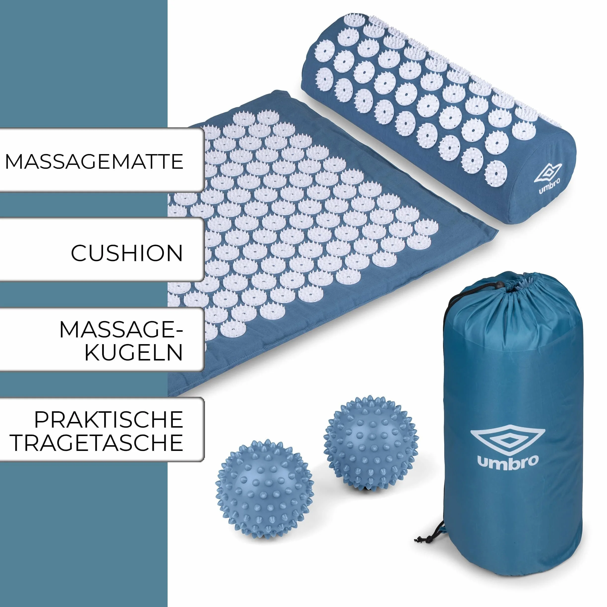 Umbro Tappetino Agopressione 42x71 cm Blu Alleviamento del Dolore con Pallina Massaggio Piedi