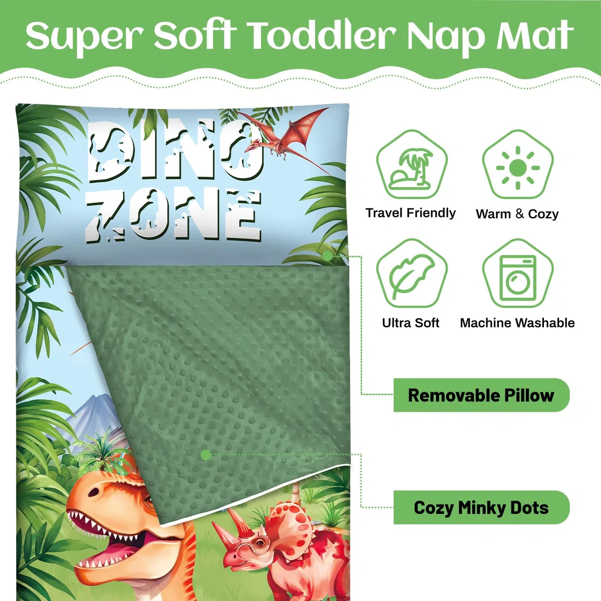 Sacco a Pelo per Bambini con Cuscino e Doppia Cerniera, 150x60 cm Nap Mat per Bambini, Ideale per Casa, Asilo, Scuola Materna e Campeggio