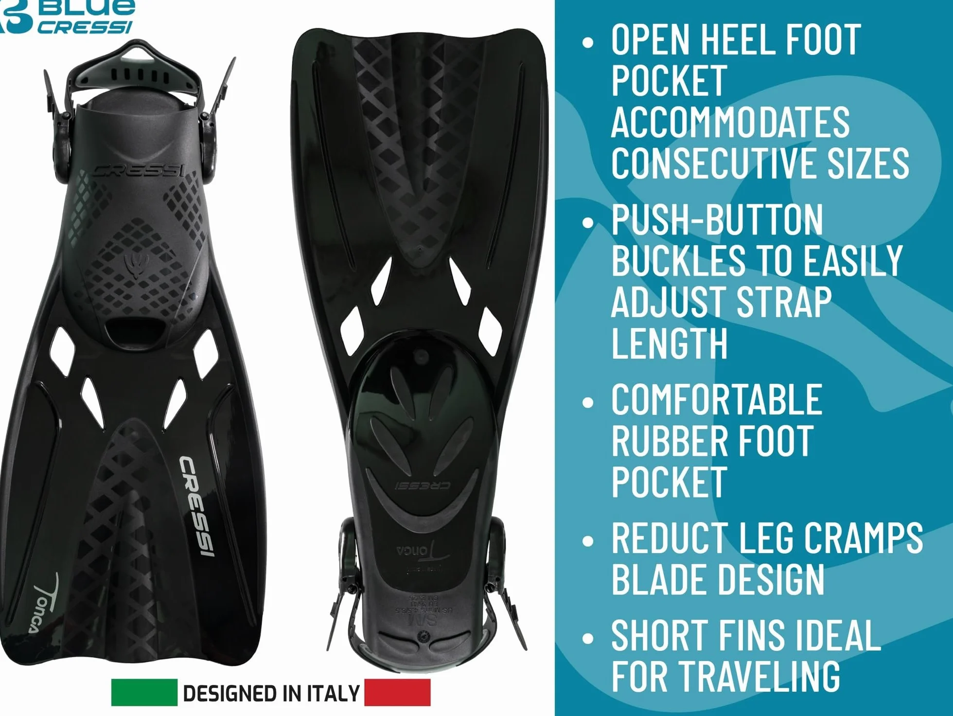 CRESSI Tonga Fins Set - Regolabili Scarpetta Aperta Pinne Corte Leggere