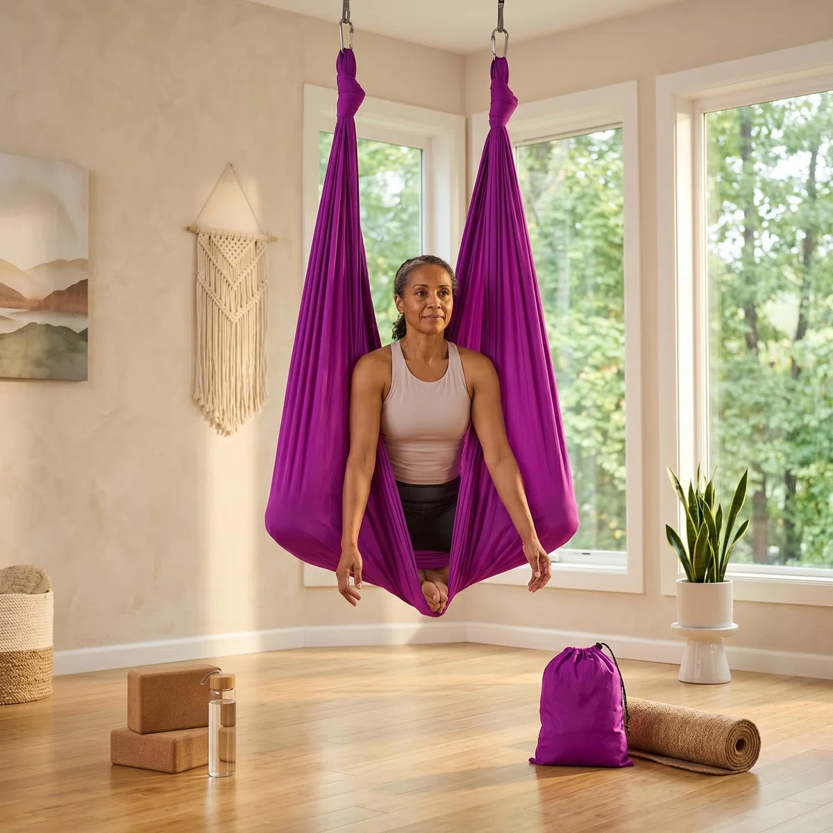 Rengue Altalena per Yoga Aereo, Amaca-Trapezio Ultra Resistente con Cinghie di Estensione per Fitness Indoor e Outdoor, Imbracatura antigravità per Yoga per Il Rafforzamento del C