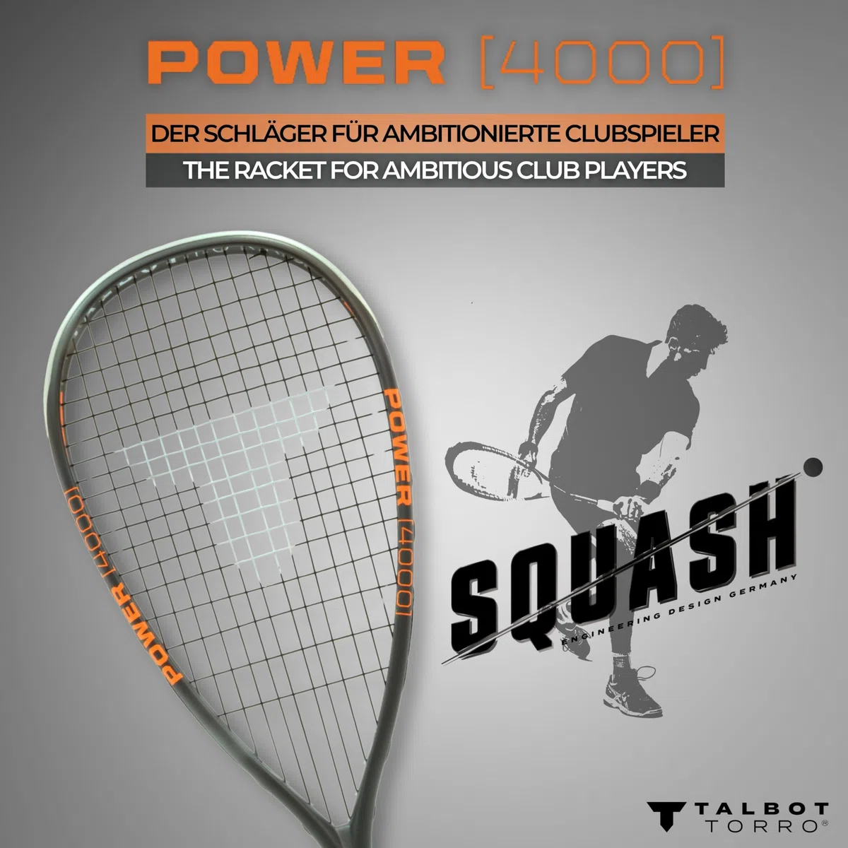 Talbot-Torro Racchetta da Squash POWER 4000 | Leggera, Aggressiva e Precisa | 100% Grafite | Incordata e Pronta all'Uso | Ideale per Giocatori Avanzati e Amatoriali