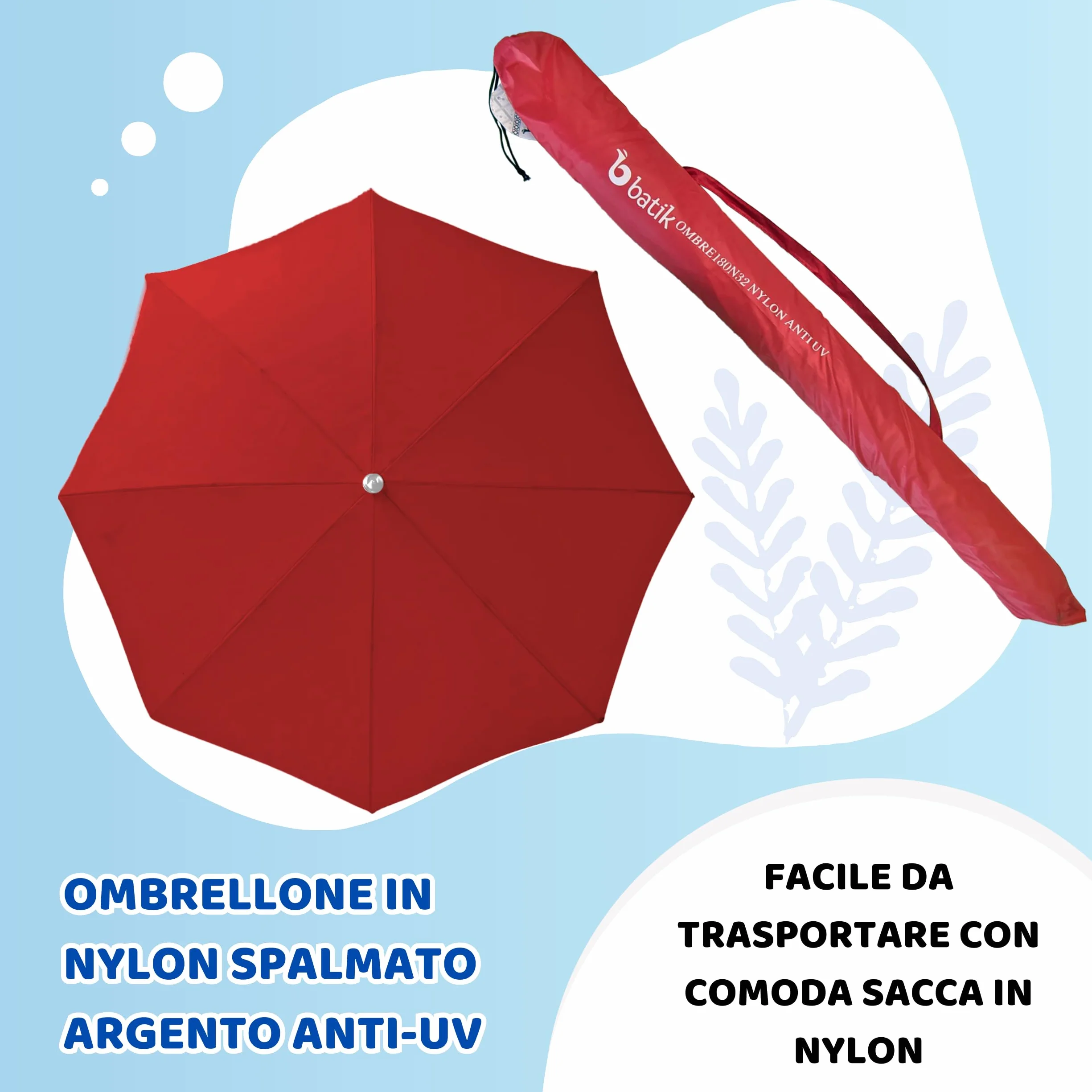 Batik - Ombrellone da Spiaggia - LELLO L'OMBRELLO - Ombrellone da Spiaggia Grande Anti UV - Diametro 180 cm