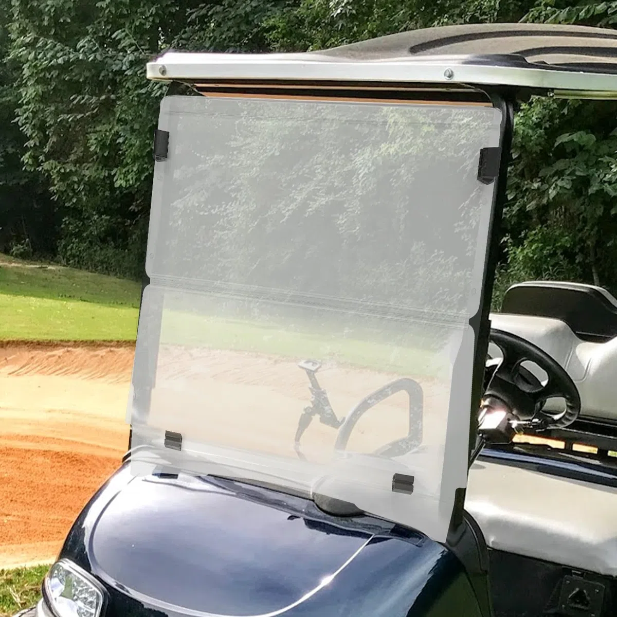 Parabrezza da golf per carrello da golf EZGO TXT dal 1995 al 2013, in pellicola acrilica trasparente, antiurto, antivento e pieghevole
