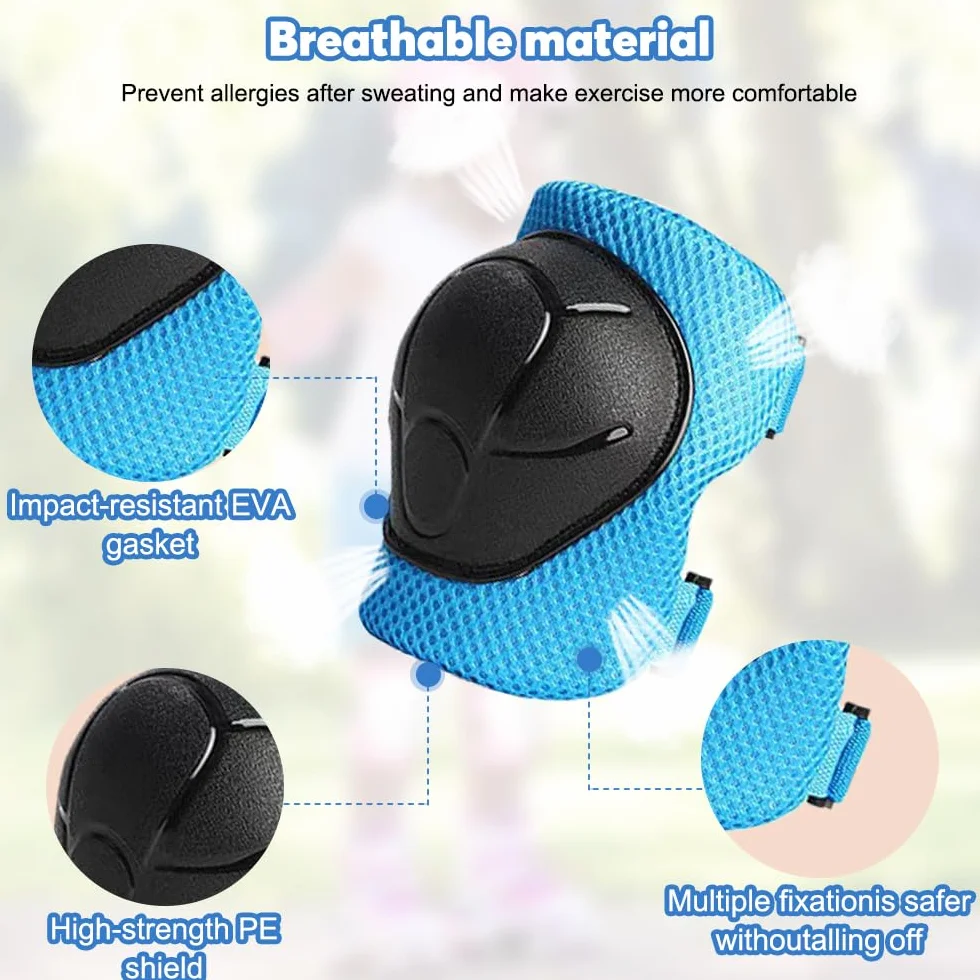 Set di Casco Protezione Bambini, 5 in 1 Casco Bici Protezioni Set per 3-11 Anni Regolabile Polso Ginocchiere Protezione per Skateboard Hoverboard Pattini in Linea(Blu)