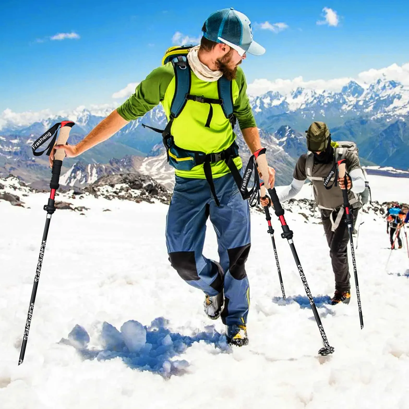 Bastoni Trekking Pieghevoli 7075 Alluminio, Nordic Walking Bastoncini con Manico in Sughero, 115-135cm, Nero