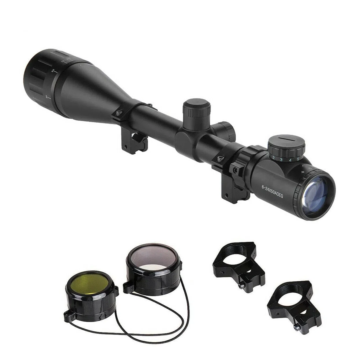 UISEBRT Mirino Ottico Precisione 6-24x50AOEG Ottica Cannocchiale Caccia, Ottica Tattica Mirino per cecchino Impermeabile per la Caccia, 11mm Mount Ring Picatinny Binario