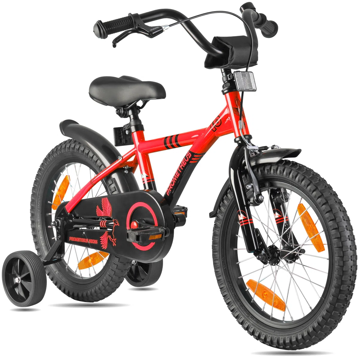 PROMETHEUS BICYCLES Bicicletta Bambini 5-7 Anni Bici per Bambina Bambino 16 Pollici Bimba con rotelle e Freno contropedale rosso nero