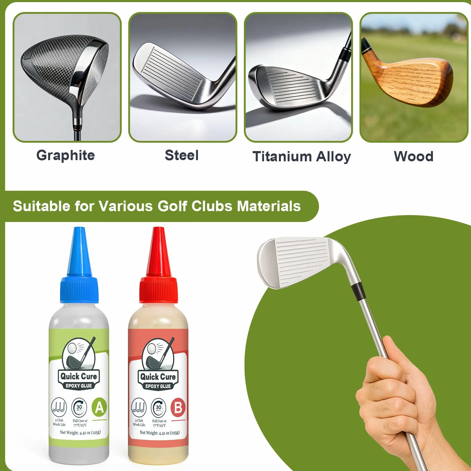 Resina Epossidica Extra Dura 5 Minuti 125+125 ml per Mazza da Golf