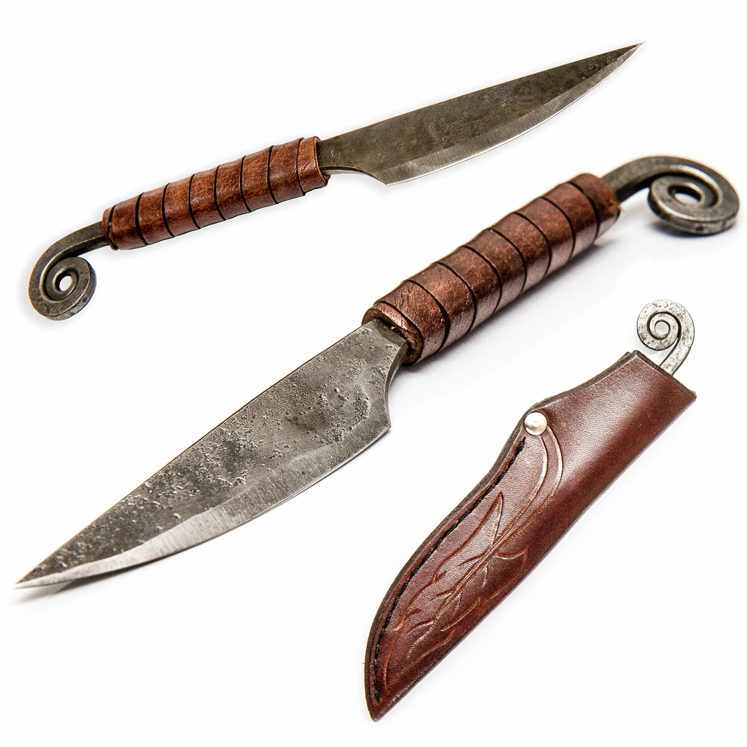 TOFERNER Coltello da caccia a lama fissa tagliacarte – Forgiato a mano & Vintage Look – Lama a punta ultra affilata – Elegante stile anticato – Inclusa custodia in vero cuoio