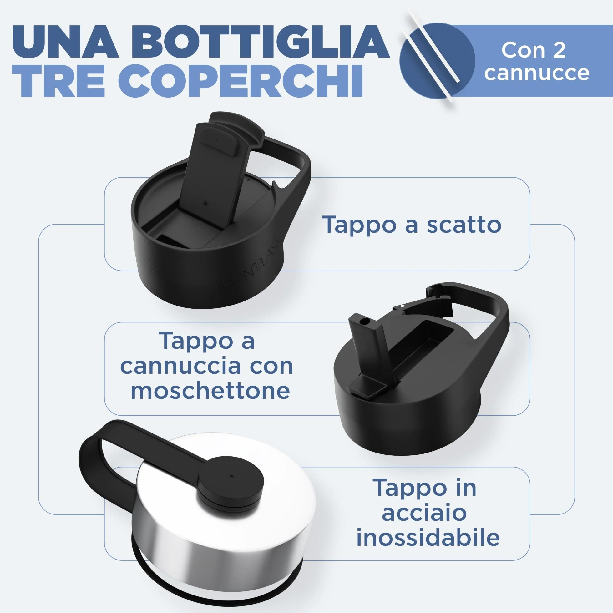 Iron Flask Borraccia sportiva 900 ml 3 coperchi acciaio inox isolato sottovuoto a doppia parete termica