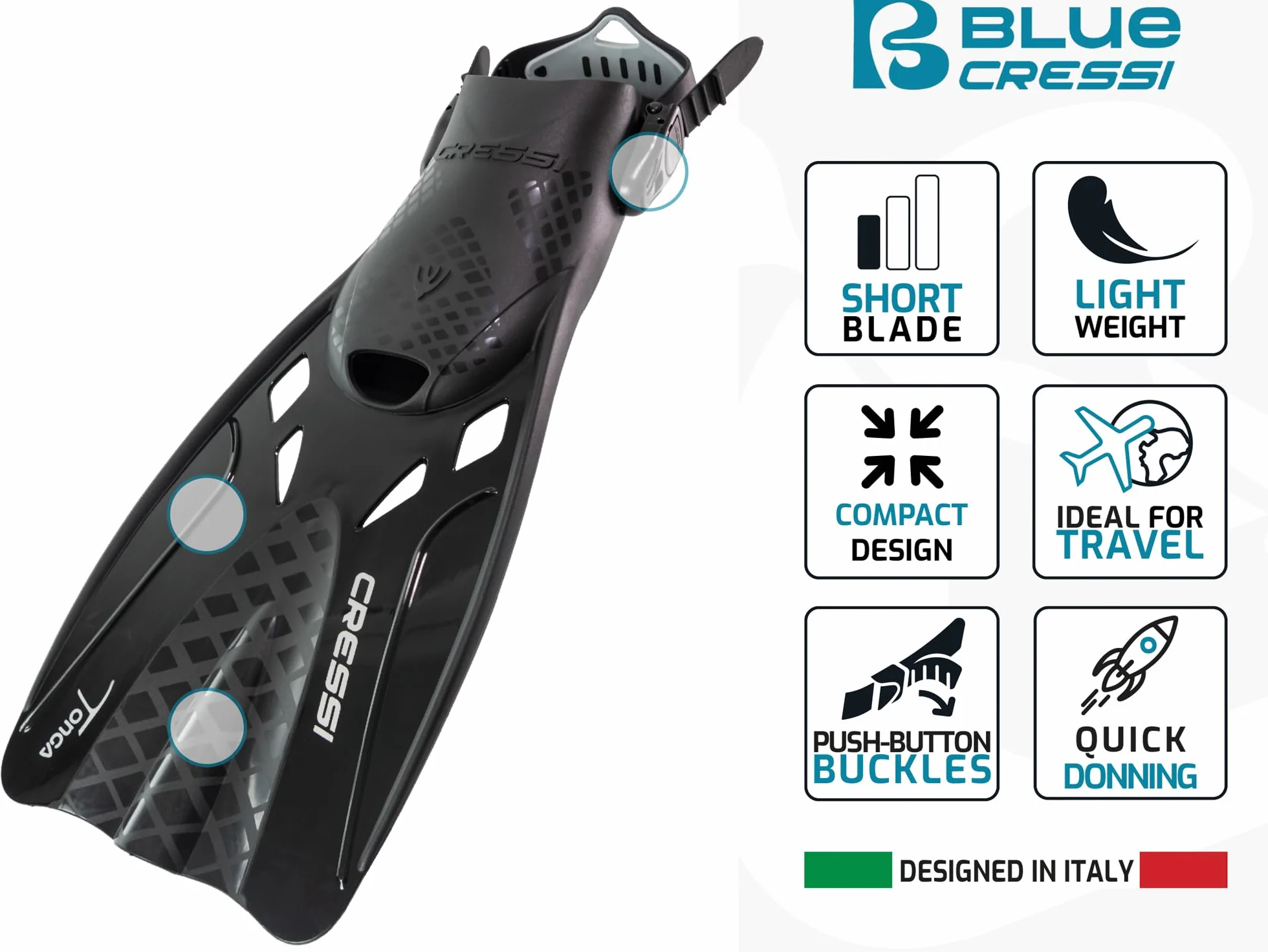 CRESSI Tonga Fins Set - Regolabili Scarpetta Aperta Pinne Corte Leggere