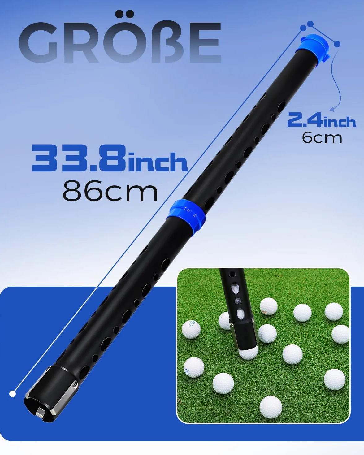MUXSAM Golf Ball Retriever Shag Tube lega di alluminio 20 palline nero