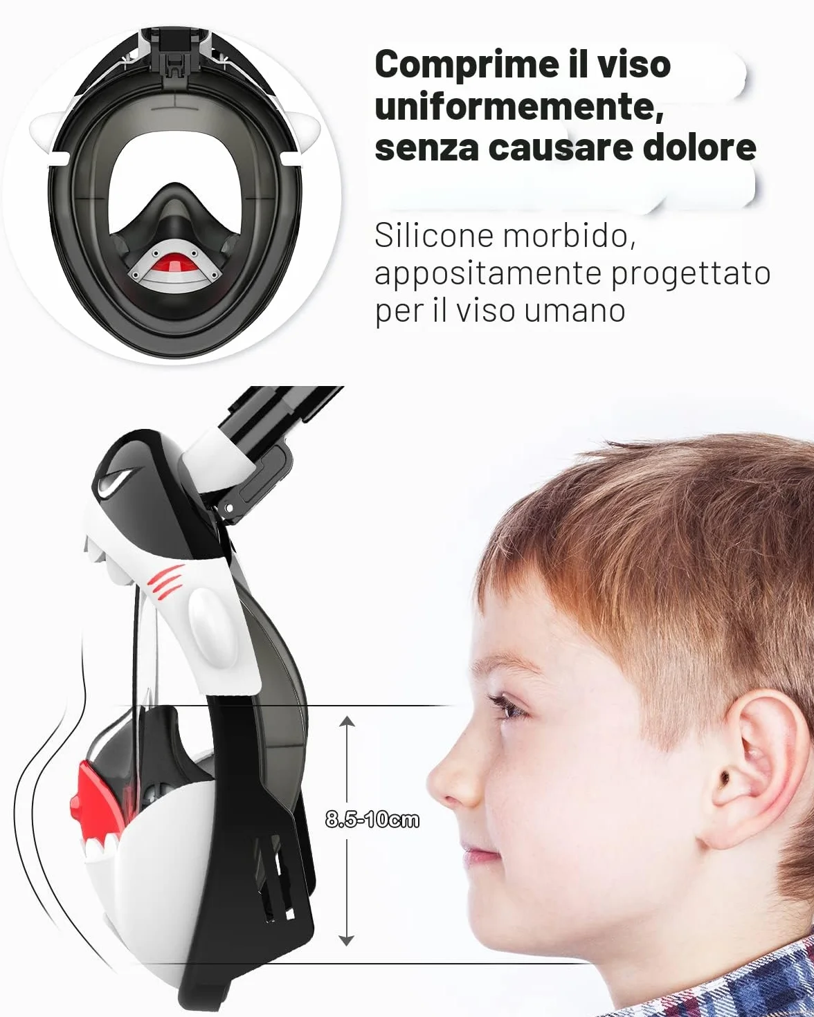 Maschera da snorkeling per bambini 180° HD anti-appannamento integrale subacquea 4-12 anni