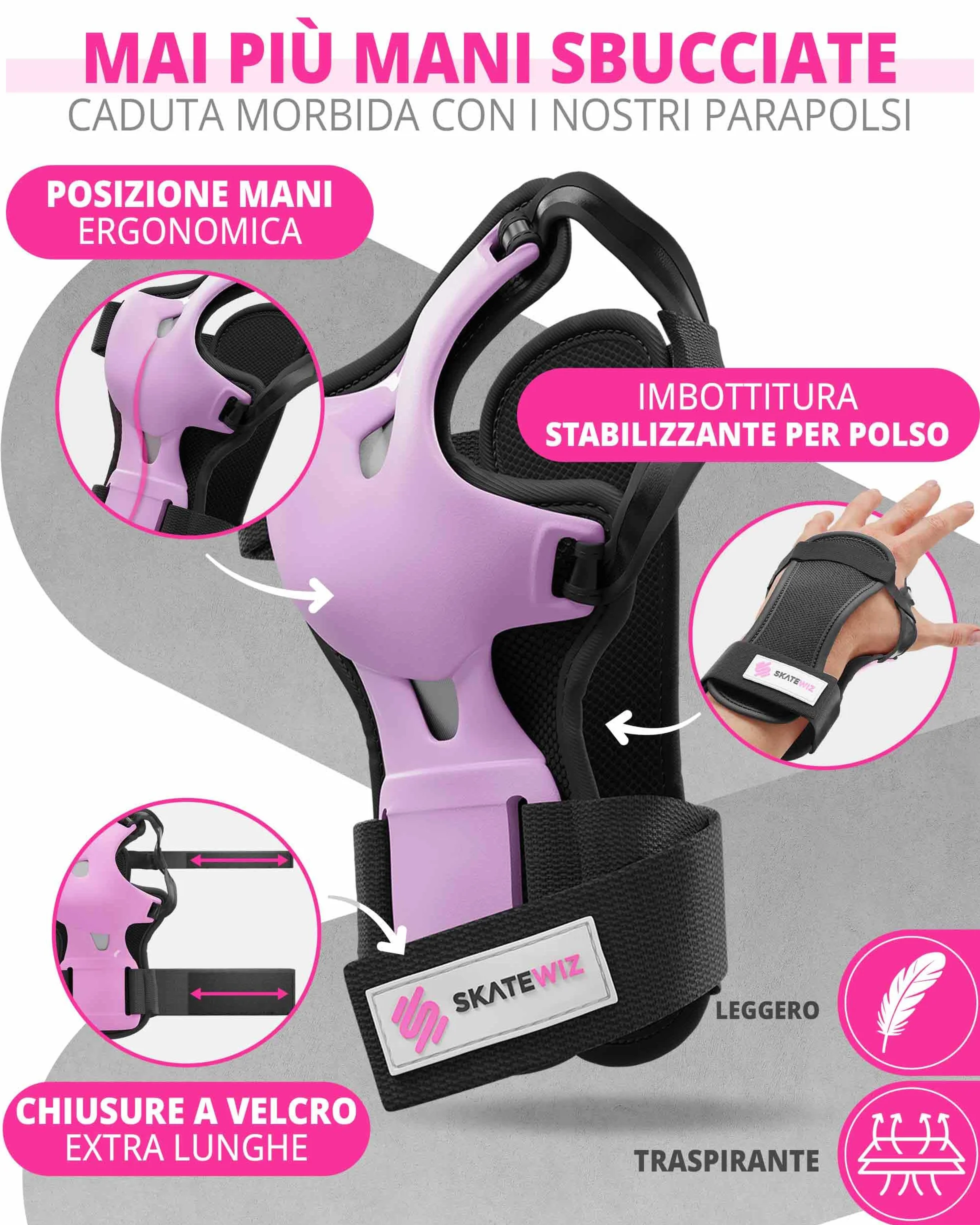 SKATEWIZ Ginocchiere Pattini Bambina Set 6 Pezzi Protezioni con Ginocchiere Gomitiere Polsiere