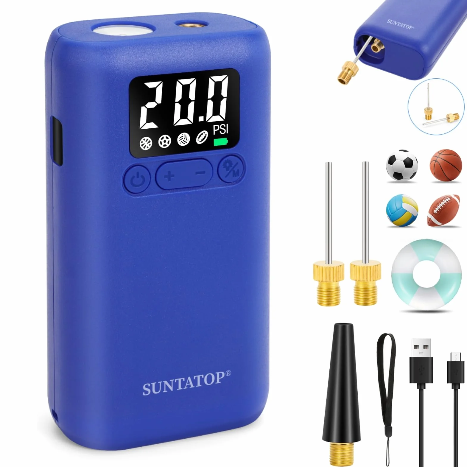 Gonfiatore Elettrico Portatile Ricaricabile 1,38 Bar 200 Lumen Torcia Pompa d'Aria per Palloni