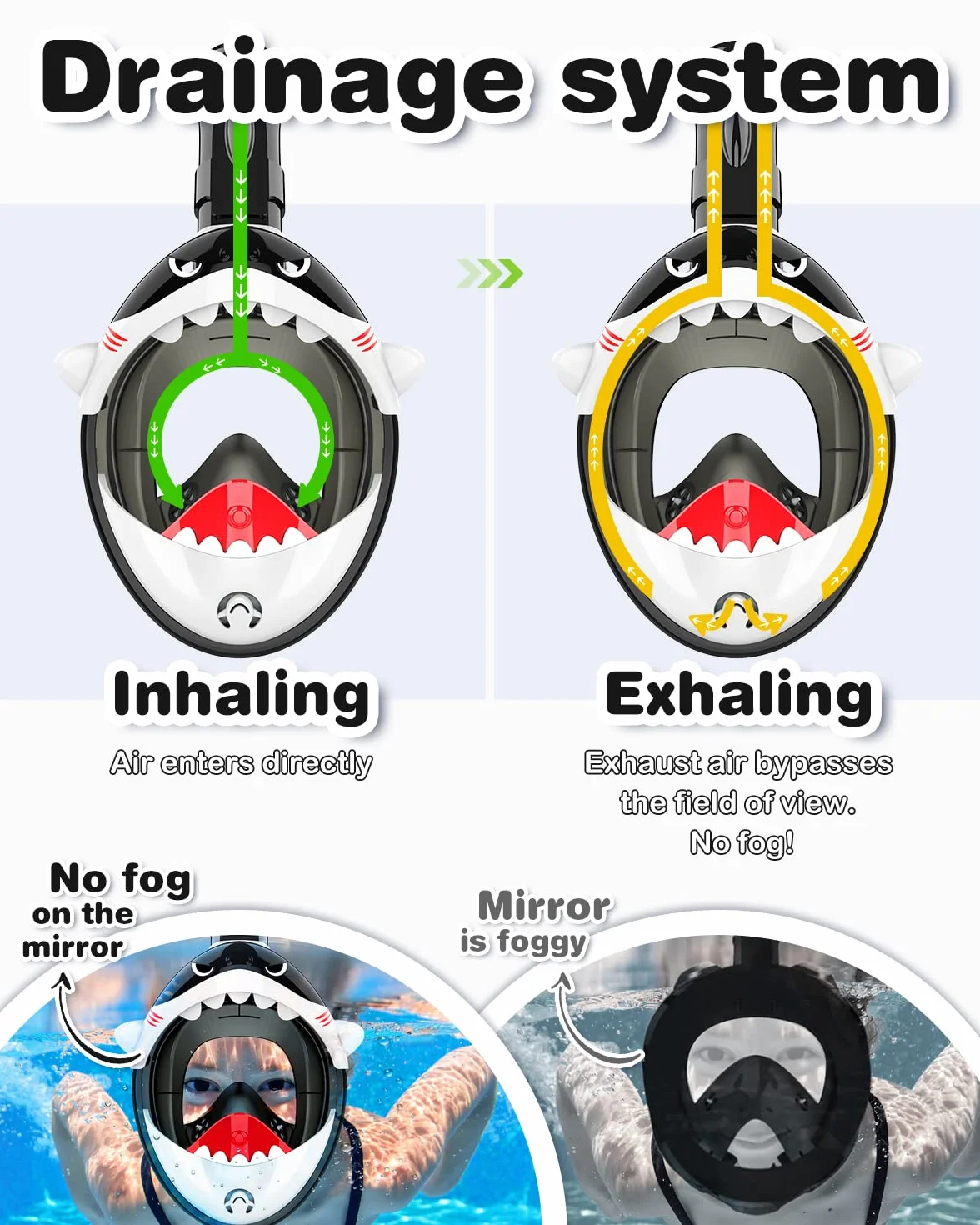 Maschera da snorkeling per bambini 180° HD anti-appannamento integrale subacquea 4-12 anni