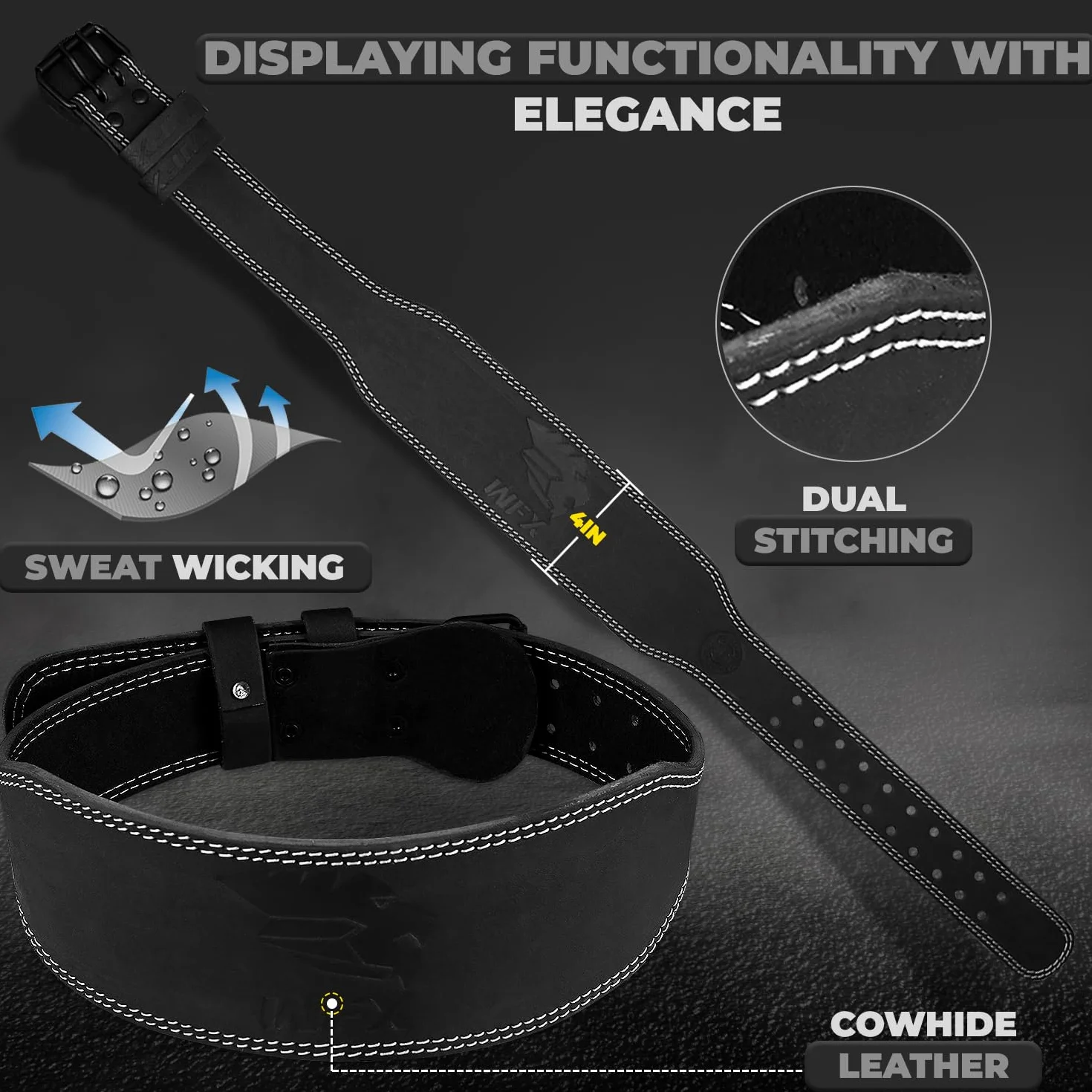 WFX Cintura per sollevamento pesi, palestra, fitness, supporto lombare imbottito, con fori regolabili, cintura in pelle da 10,2 cm, per bodybuilding, powerlifting, sollevamento pesi, stacchi da terra,