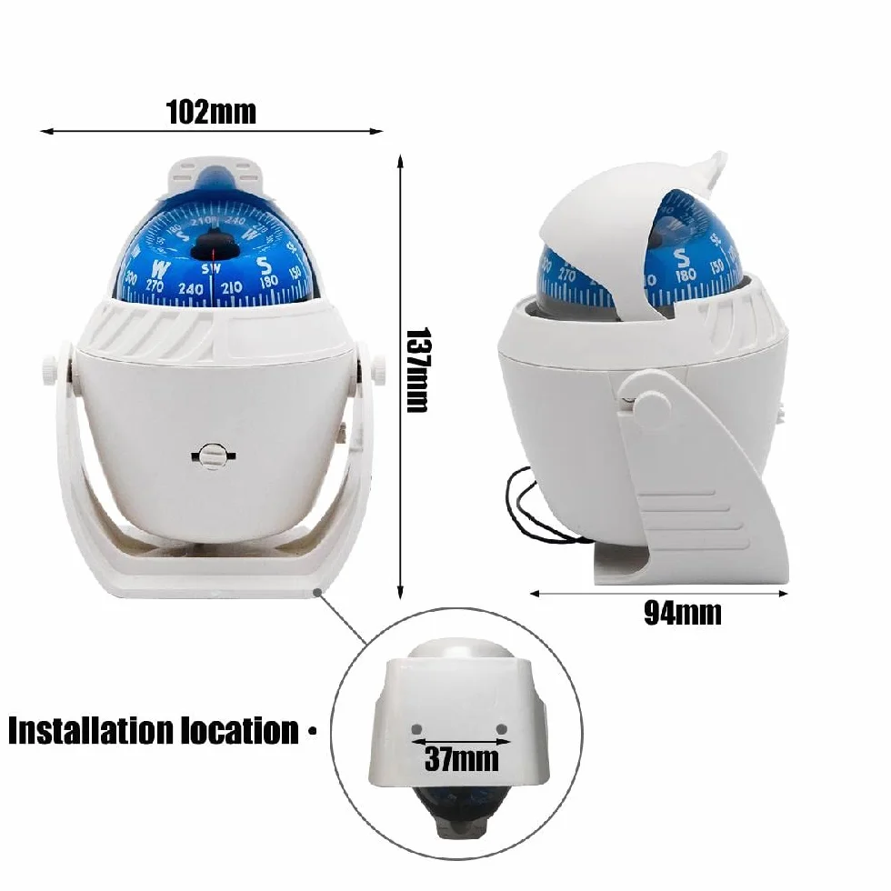 Baceyong Bussola, navigatore marittimo, antipolvere, impermeabile, LED, alta precisione, multiuso, bianco