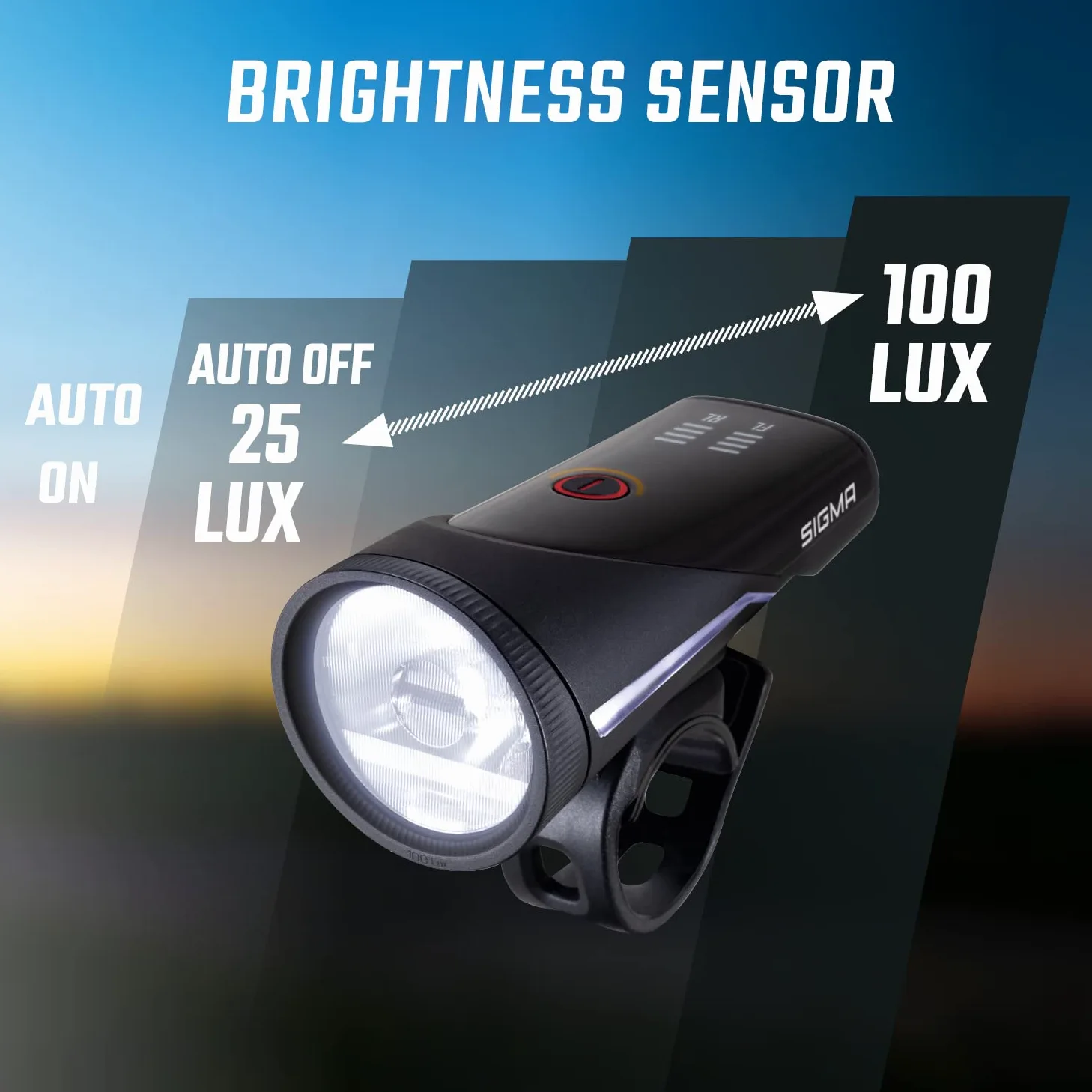 SIGMA Aura 100/Blaze Link set di luci per bici (attacco in silicone) | innovativa funzione frizione | luce anteriore a LED con 100 lux | luce posteriore con funzione luce freno