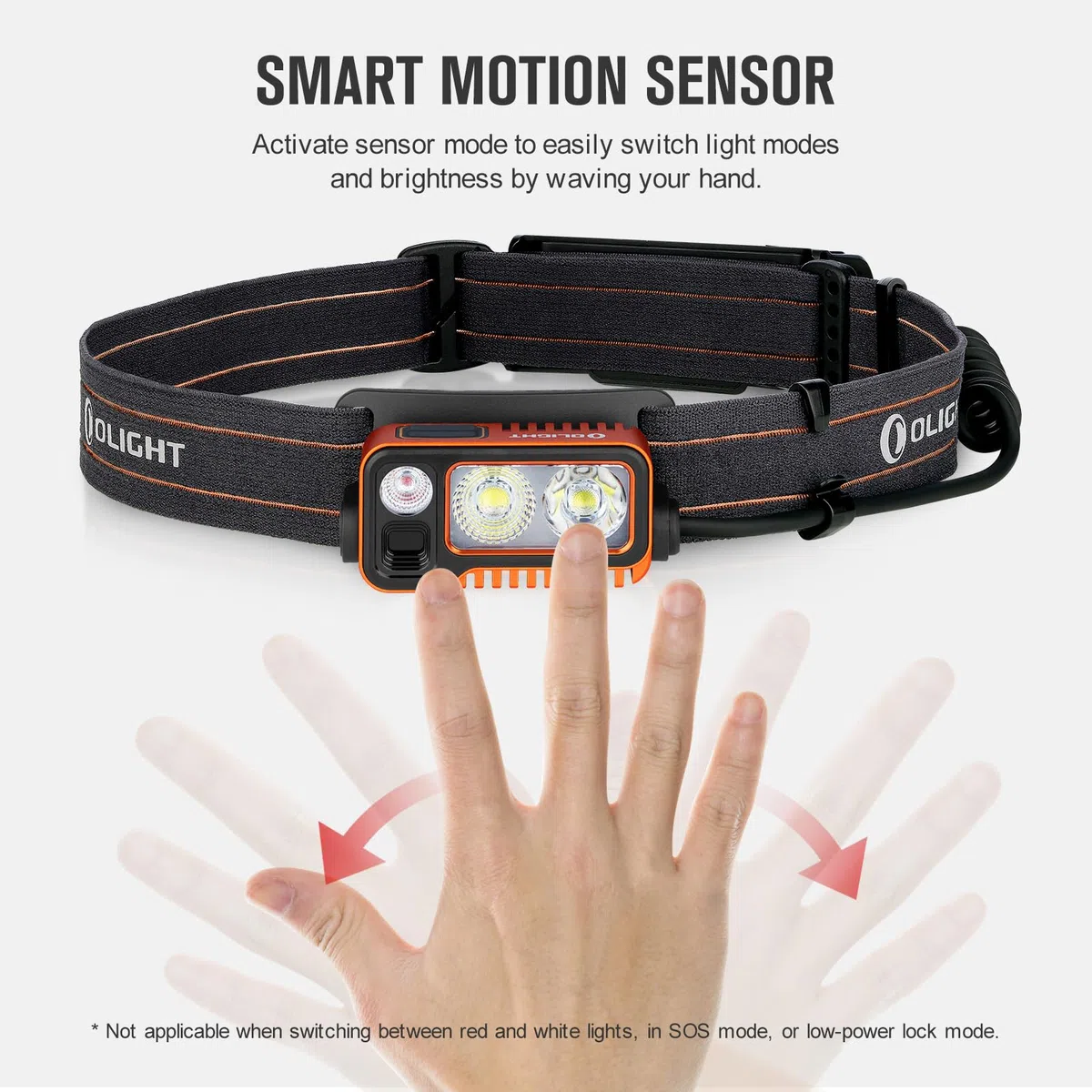 OLIGHT ARRAY2 PRO Faro Prestazioni Alte con Funzione Sensore di Movimento della Mano 1500 Lumen Lampada da Testa Torcia Frontale LED per Corsa Notturna Campeggiosterna (Arancione)