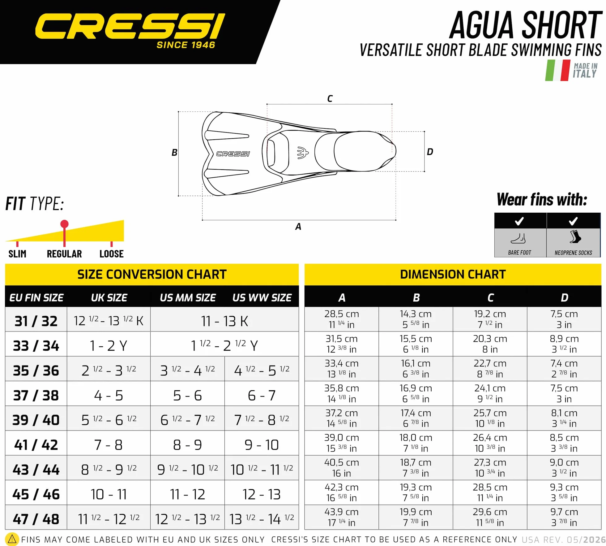 CRESSI Agua Short Pinne Corte a Scarpetta Autoregolante per Nuoto e Snorkeling