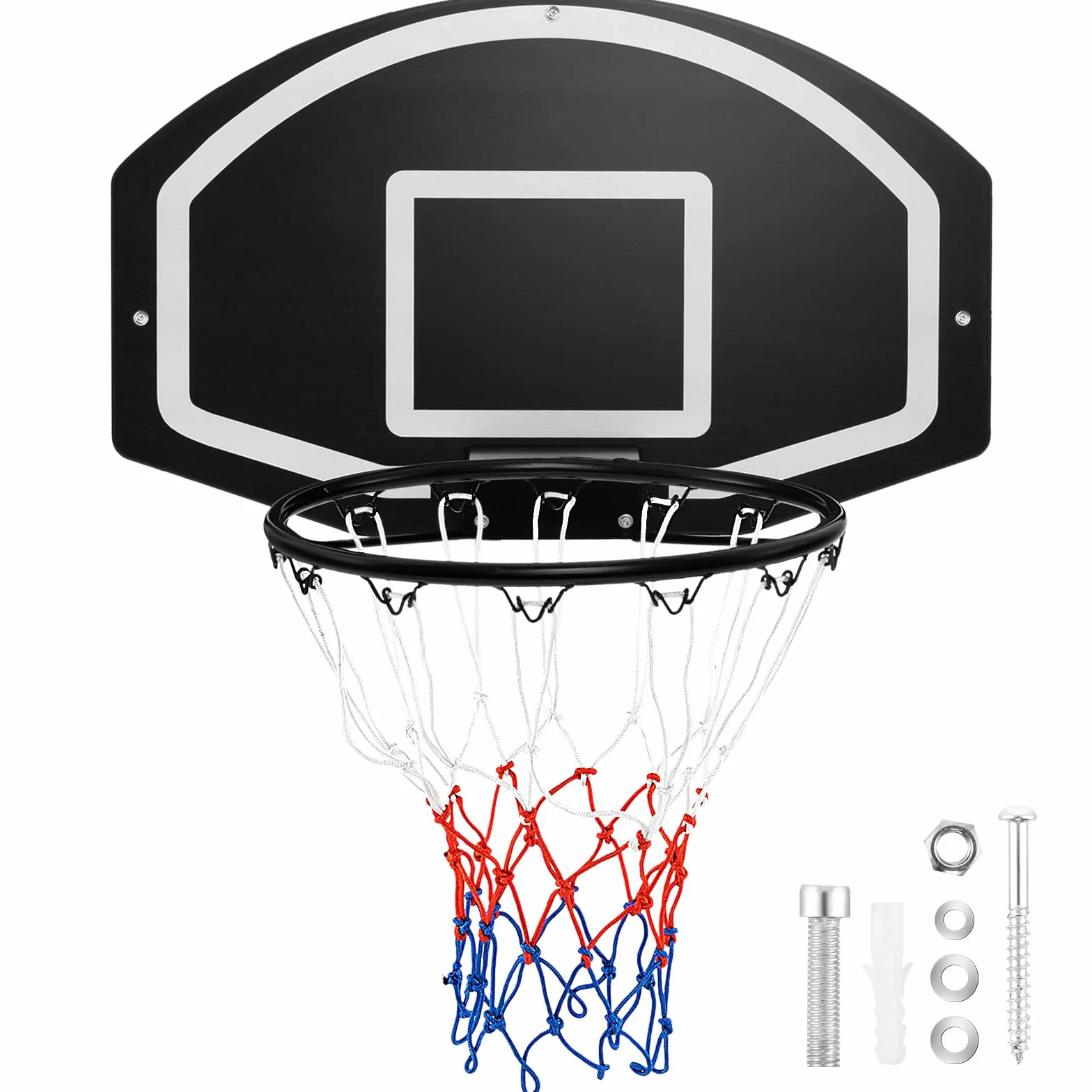 GYMAX Kit da Basket da Parete, Mini Canestro da Basket Portatile con Tabellone Antiproiettile e Rete per Tutte le Condizioni Climatiche, Staffe di Montaggio Incluse, per Interni ed Esterni
