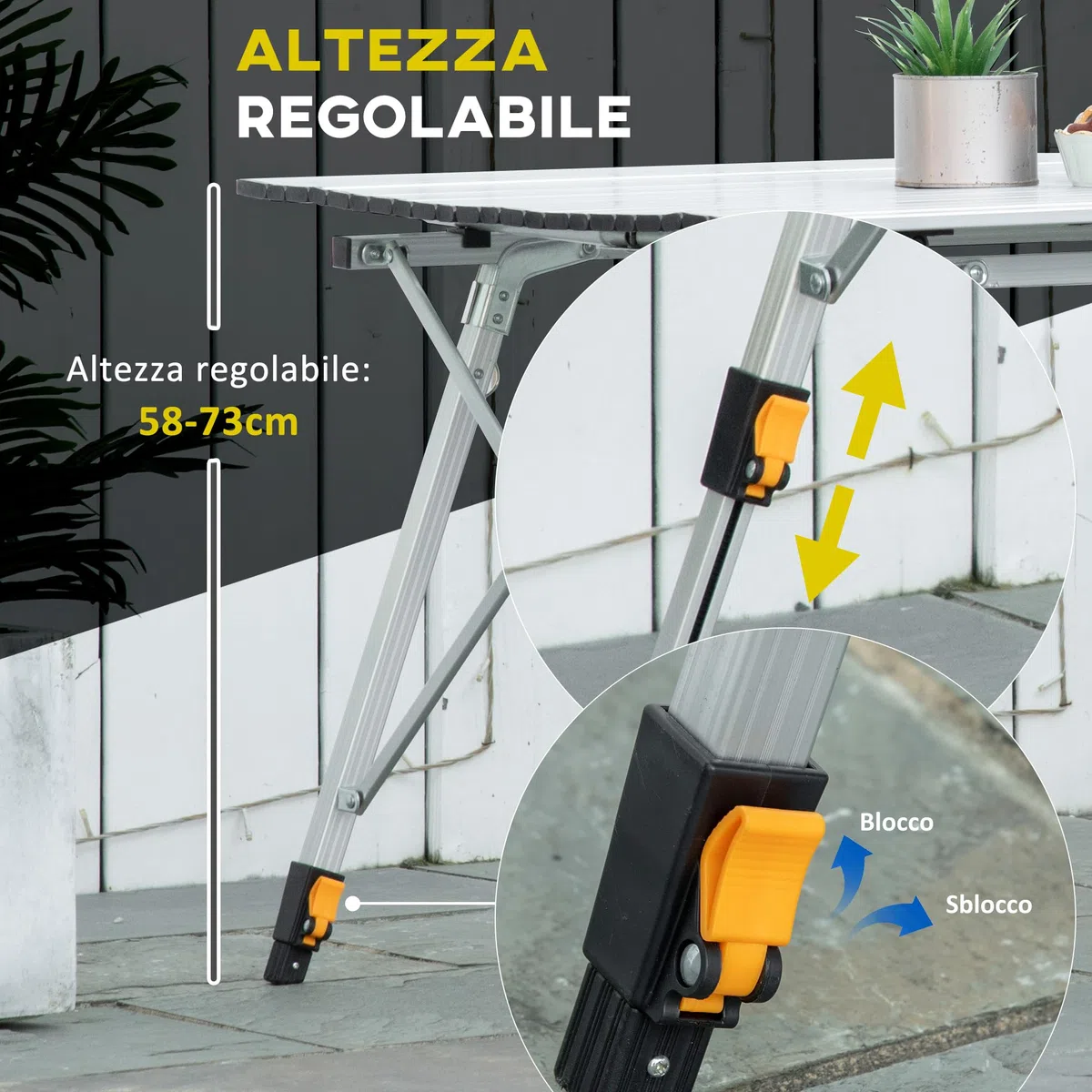 Outsunny Tavolo da Campeggio Pieghevole Multifunzione in Alluminio con Custodia e Altezza Regolabile Sostiene Fino 40 kg