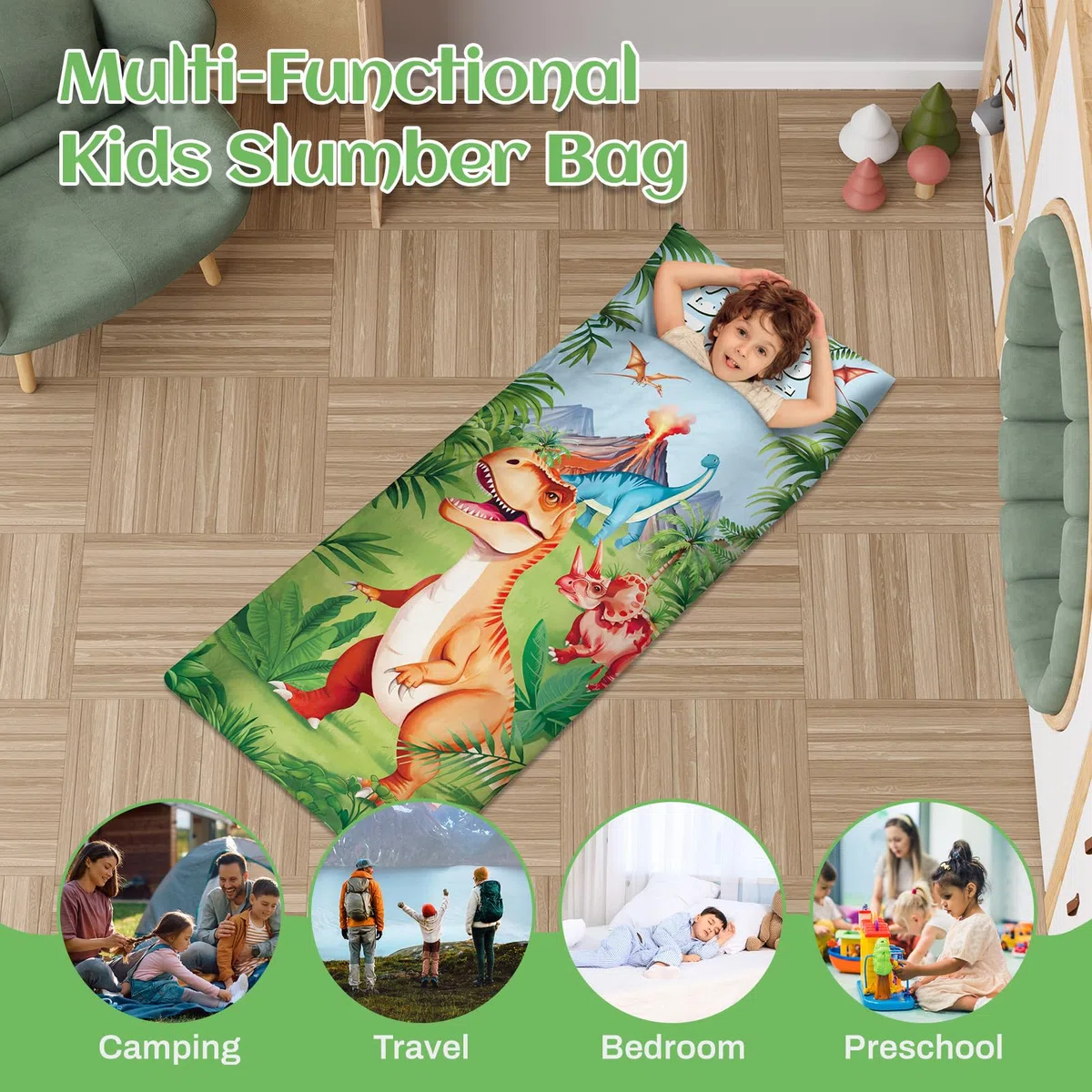 Sacco a Pelo per Bambini con Cuscino e Doppia Cerniera, 150x60 cm Nap Mat per Bambini, Ideale per Casa, Asilo, Scuola Materna e Campeggio