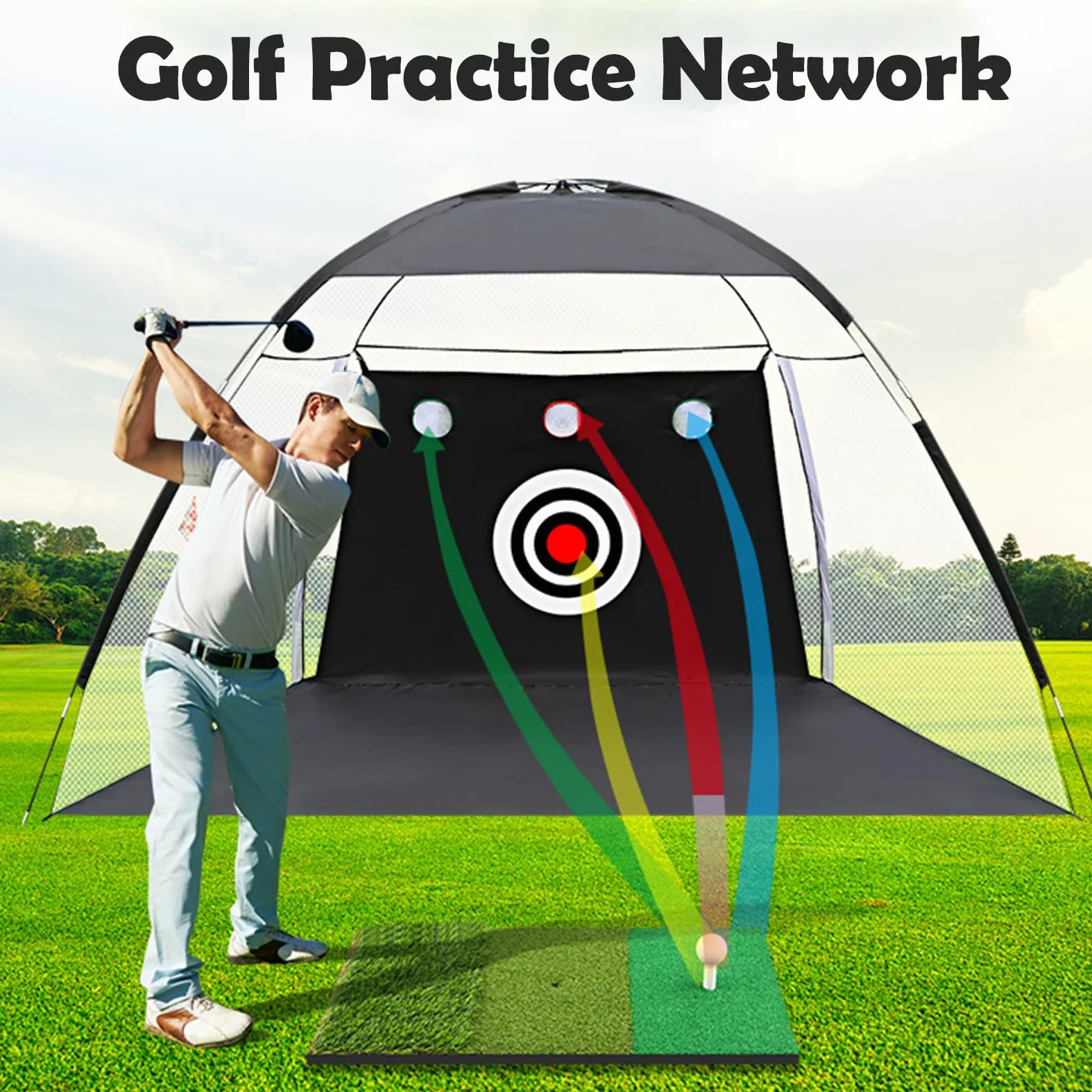 Rete da golf, per allenamento da golf, con tappetino per il cortile, per interni ed esterni, idea regalo per uomini
