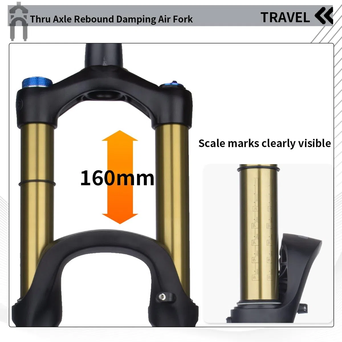27,5/29" Forcella Air MTB Forcella Anteriore con Sospensione Boost Perno Passante 15x110mm 1-1/2" Freno A Disco Regolazione del Ritorno Escursione di 160mm(29'' Gold,Remote Lockout)