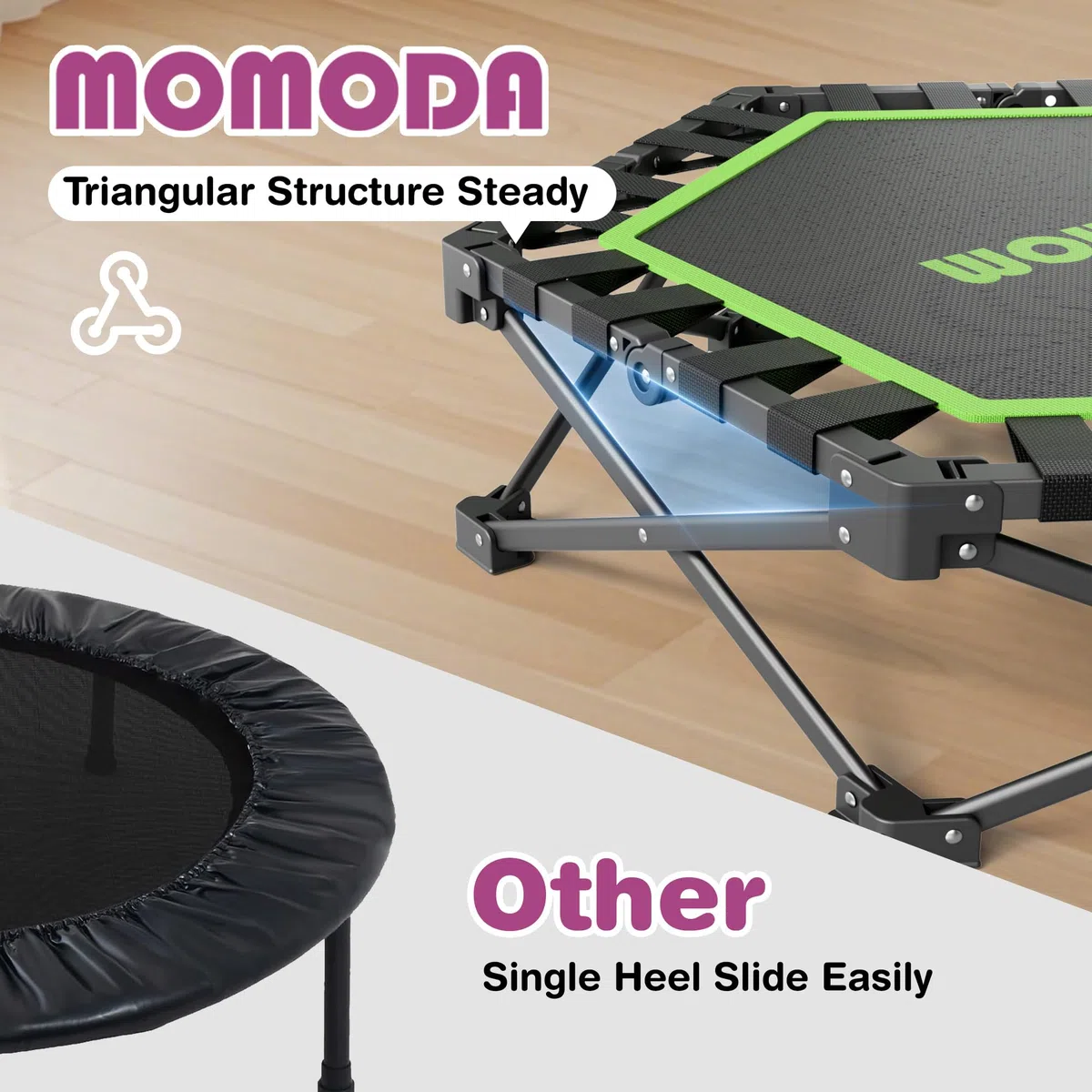 MOMODA Mini Trampolino da 76,2 cm/114,3 cm, per Bambini e Adulti, Trampolino Pieghevole con Manico, carico Massimo 90,7 kg