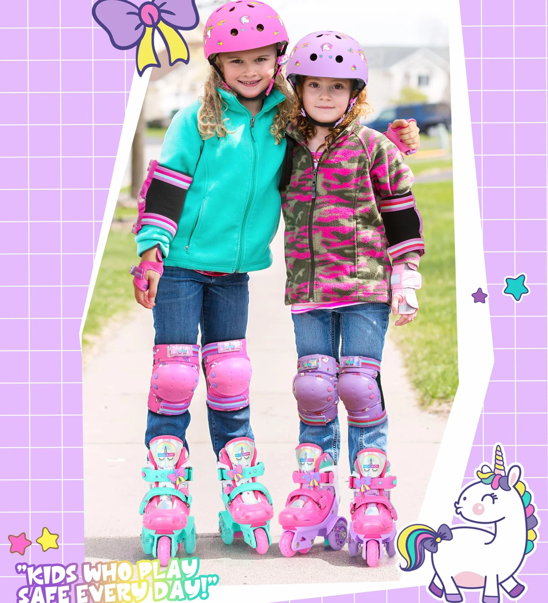 Unicorno Protezioni Set per Bambini Ginocchiere 6 in 1 Protettivi Kit Skateboard Scooter Bicicletta Pattini