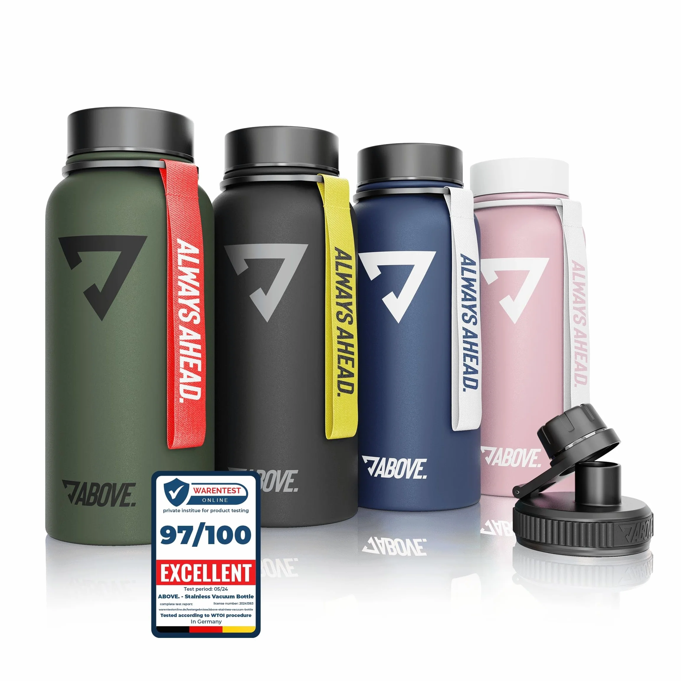 ABOVE Borraccia Termica 1L Acciaio Inox Doppia Parete Isolante Senza BPA Mantiene Caldo 12h Freddo 24h 2 Tappi Sport Outdoor Scatola Regalo Oliva