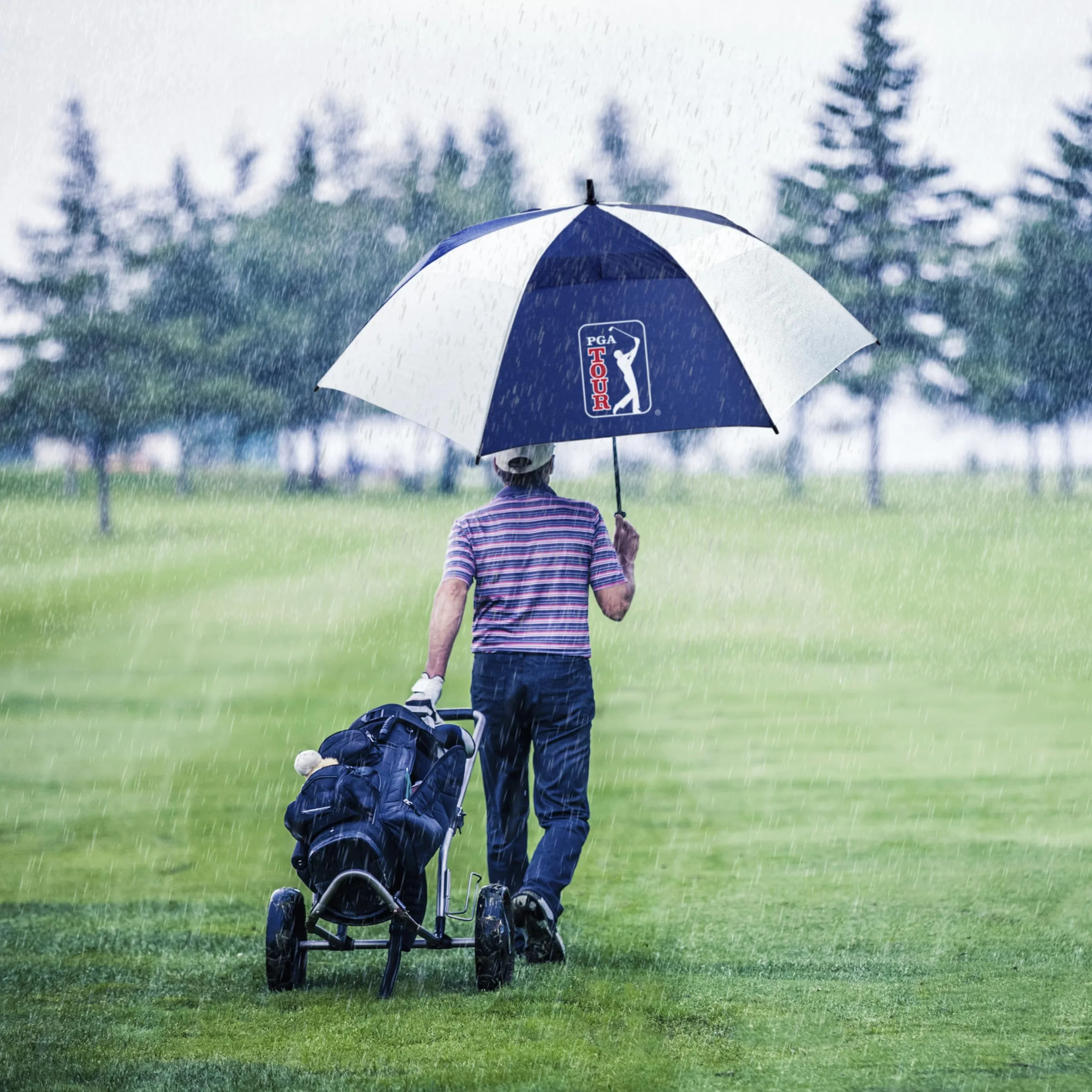 PGA TOUR 62-Inch Golf Umbrella Windproof Double Canopy Auto Open Fibreglass Shaft