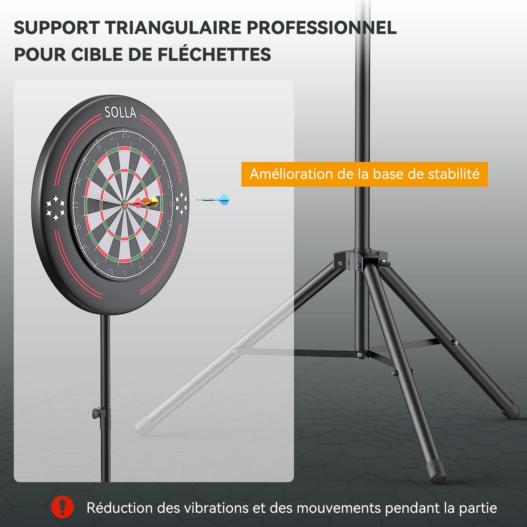 SOLLA Supporto treppiede portatile per bersaglio di freccette, adatto per bersagli in Sisal ed elettronica (bersaglio non incluso)