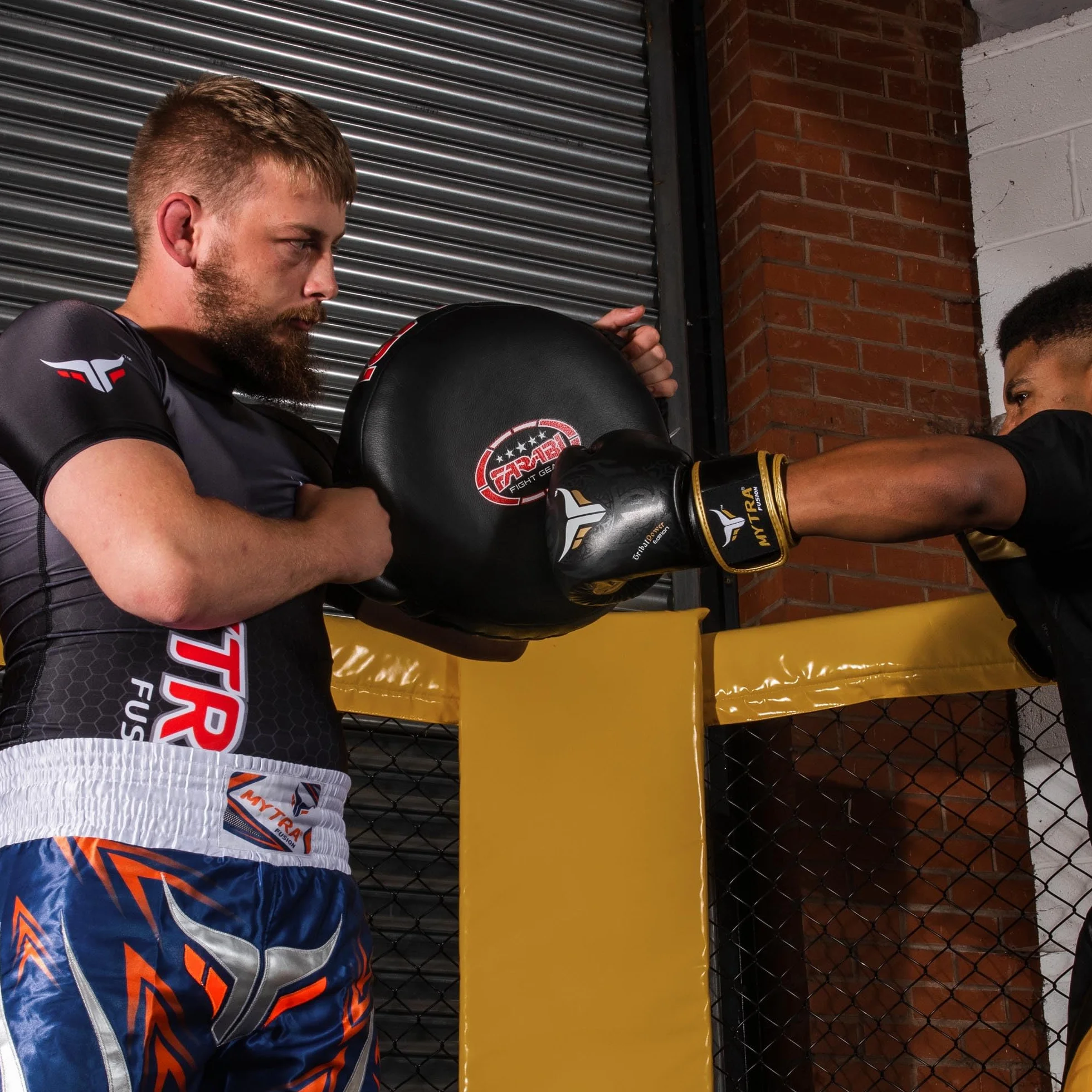 Farabi Sports Round colpitori Boxe 100% in Vera Pelle colpitori Muay Thai - Kick Pad Black colpitore Boxe MMA Muay Thai Taekwondo Kickboxing Training Scudo Boxe
