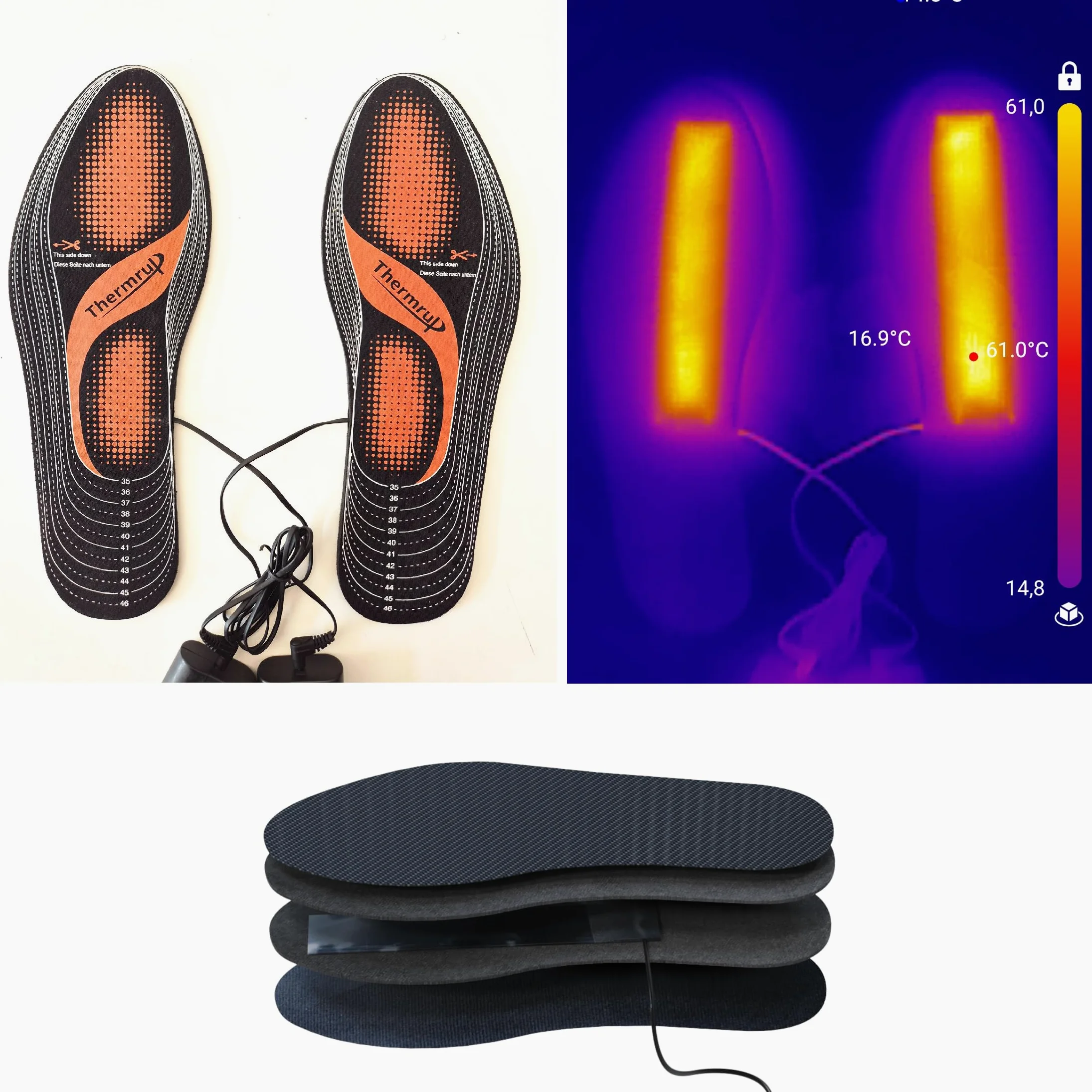 Thermrup, Solette termiche a batteria, 4 livelli di calore,lavabili
