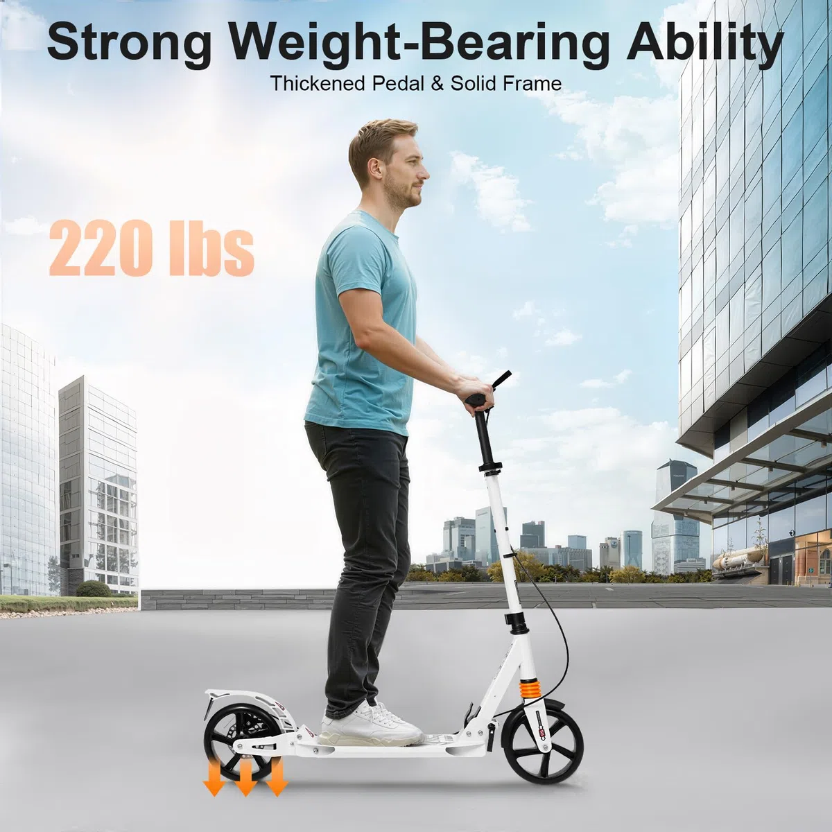 Monopattino professionale pieghevole City Scooter per adulti con freno a mano, massimo 120 kg, con freno, regolabile in altezza
