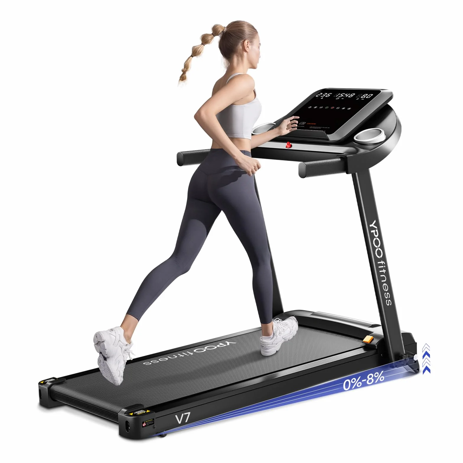 YPOO Tapis roulant per casa, tapis roulant pieghevole con inclinazione dell'8%, pedana per camminare 12 km/h, tapis roulant pieghevole a basso rumore con ampia area di corsa, capacità 140 kg