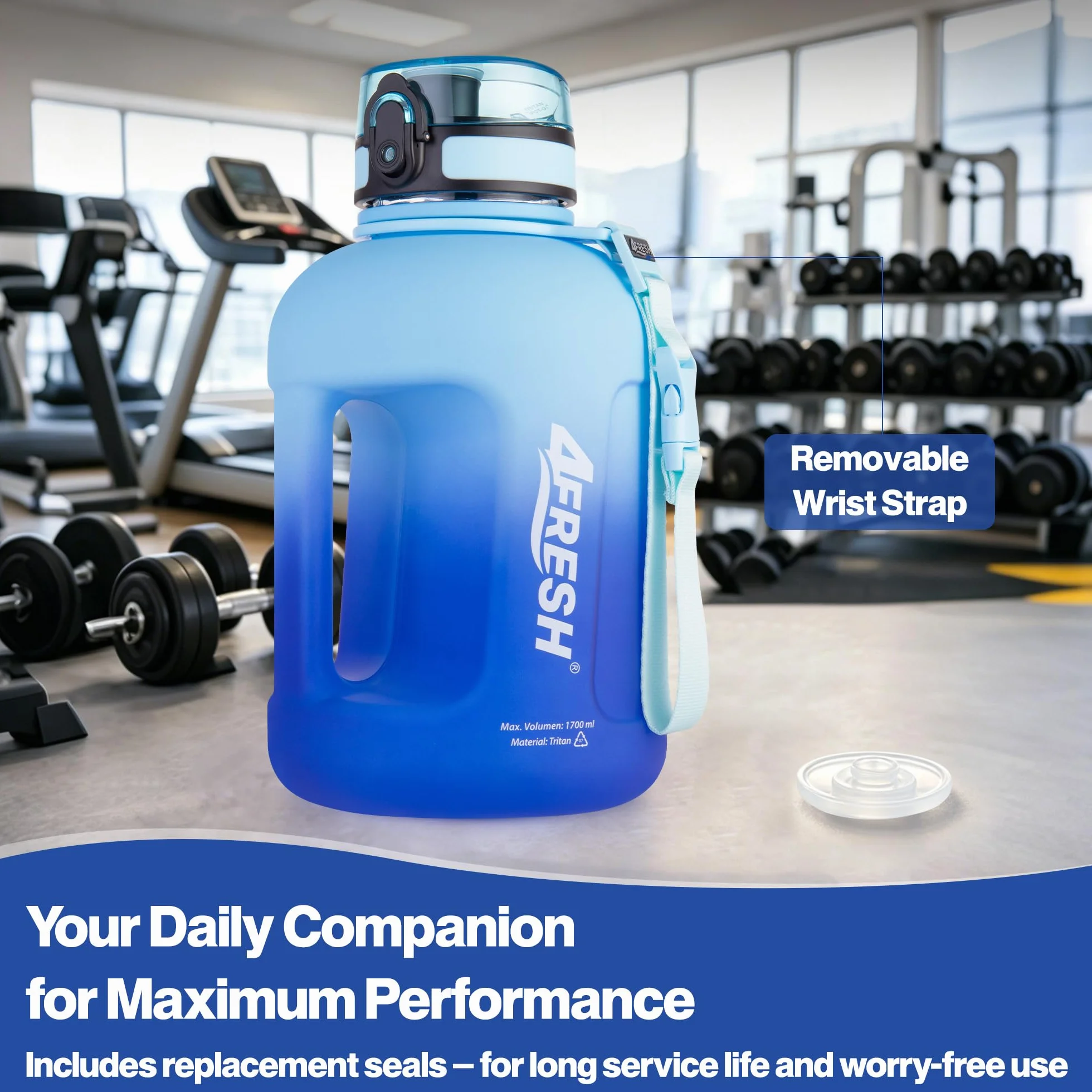 Borraccia Gallon 2300 ml 2,3 L con Manico Antiperdita Senza BPA Tritan per Fitness Palestra Camping