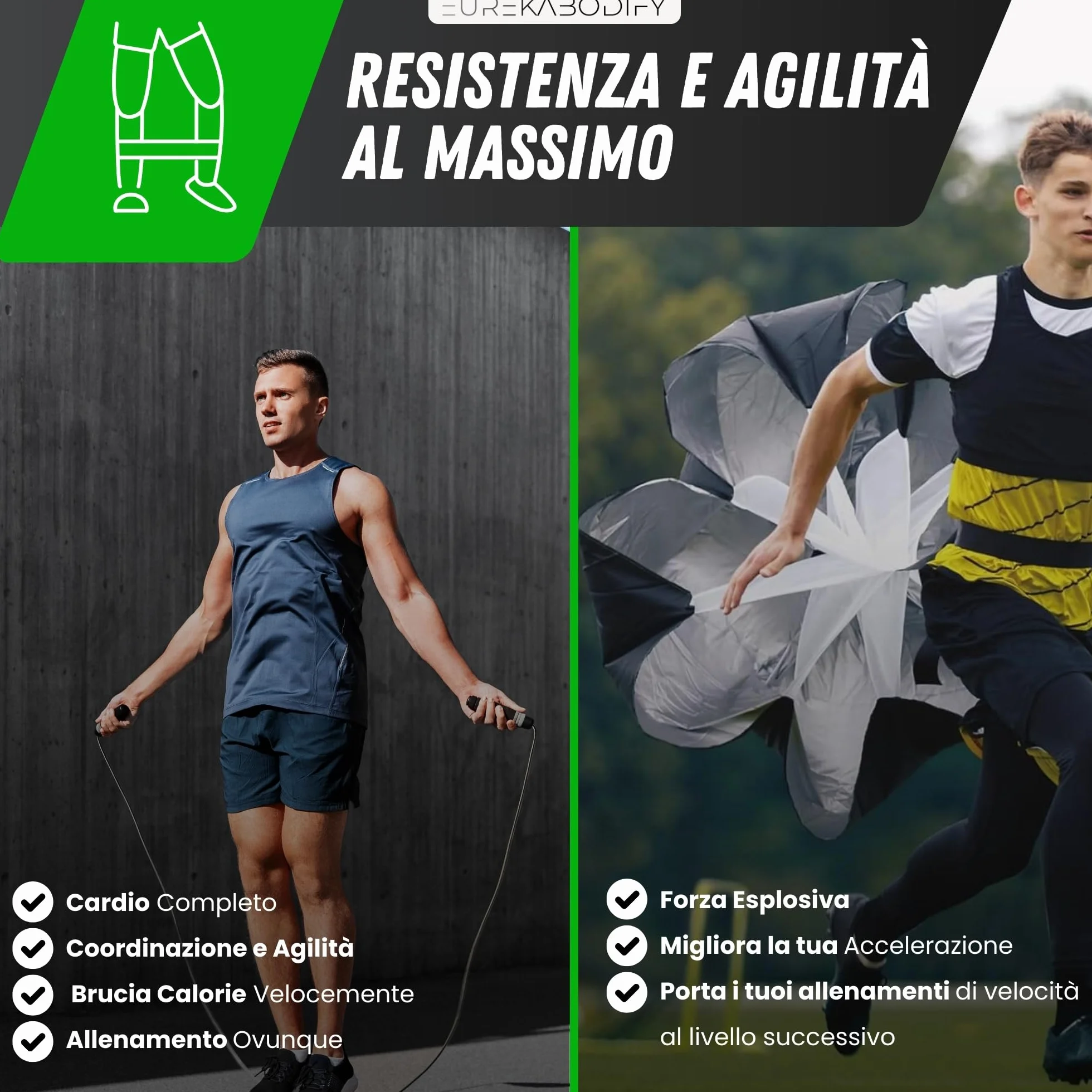 Kit Allenamento Calcio e Agilità con Scala 6m, Cinesini, Bande Elastiche, Paracadute e Borsa