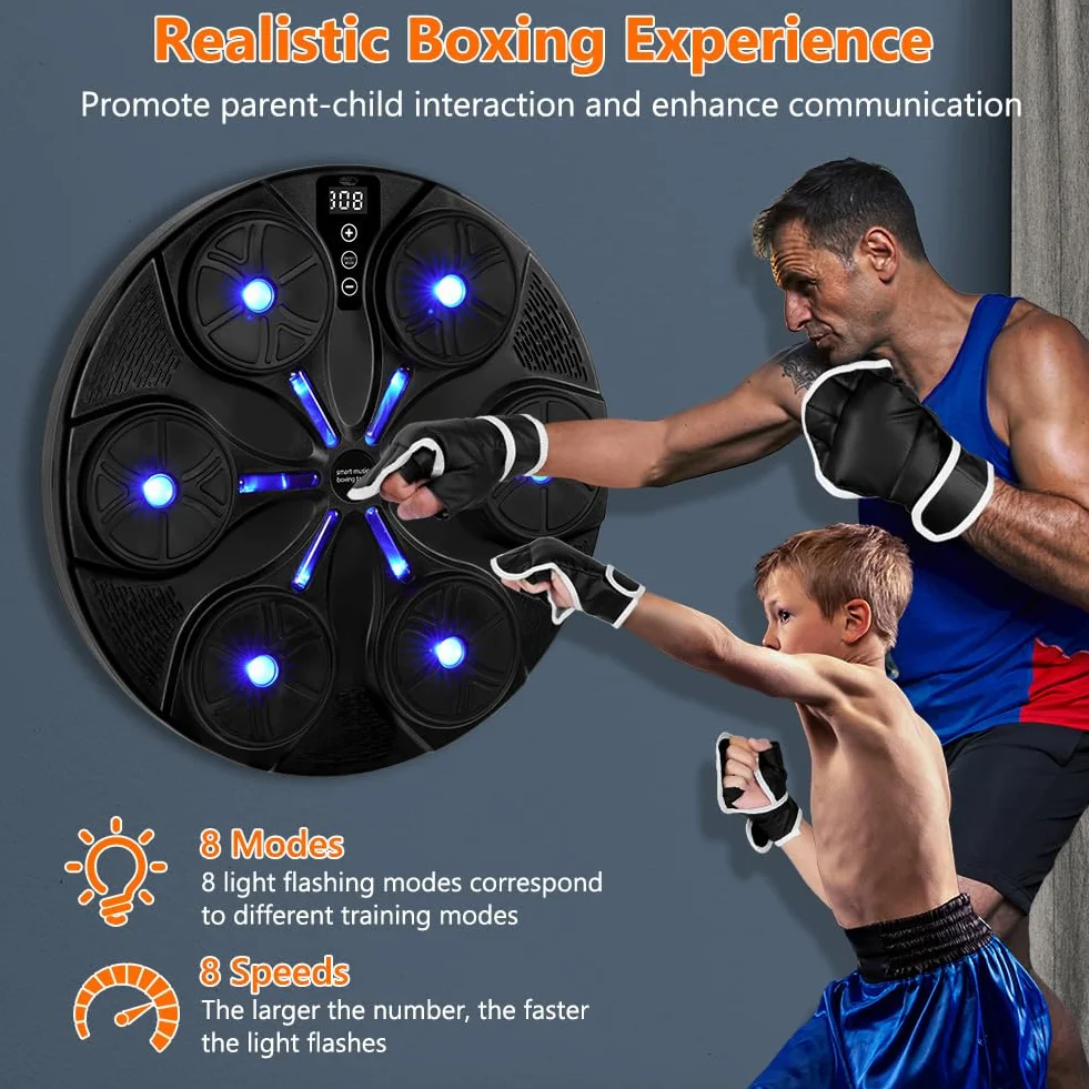 HOTUT Macchina da Boxe Musicale, Music Boxing Machine Adulti Intelligente con Bluetooth e Guanti da Boxe, 8 modalità di velocità Macchina da Box Musical Pugile, per Bambini e Adulti per Casa Interni