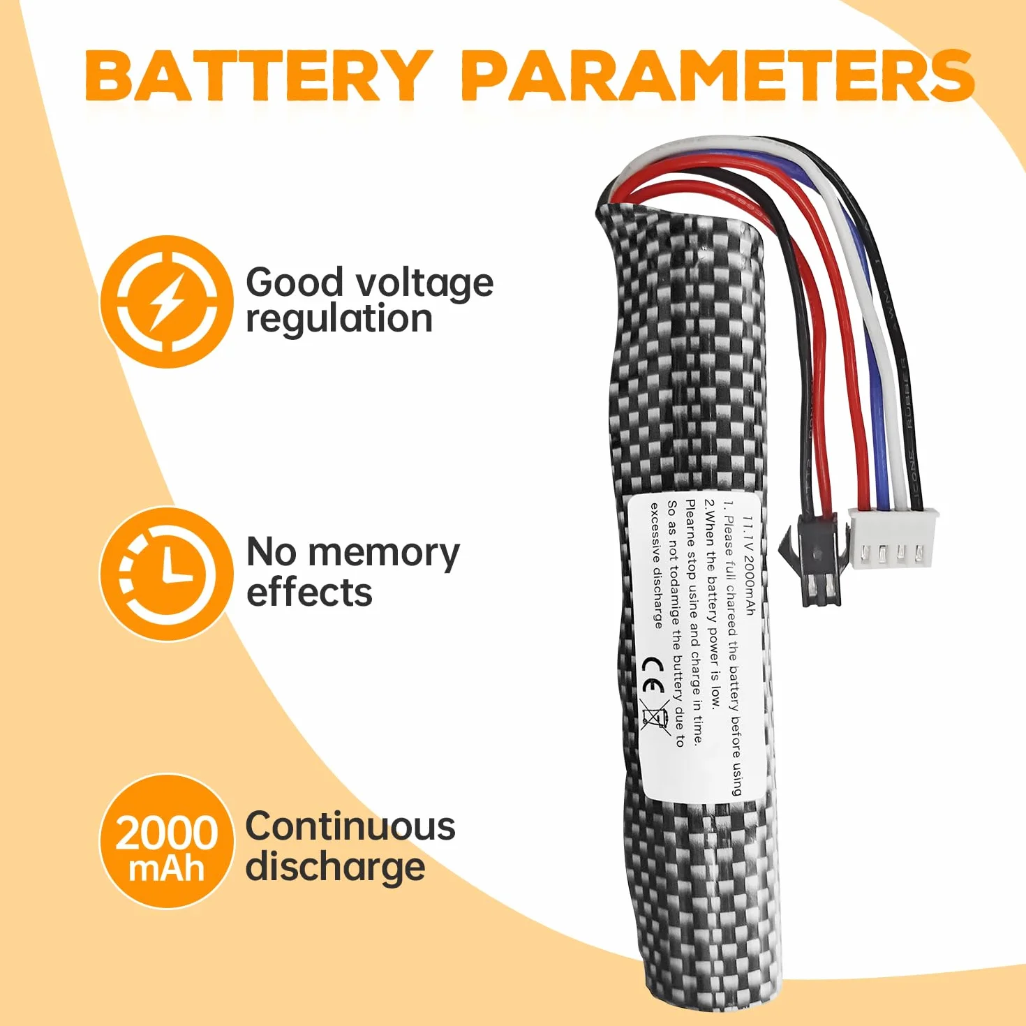 Batteria Li-ion 11.1V 2000mAh 3S SM-2P con Cavo di Ricarica USB per Airsoft Gel Ball Blaster