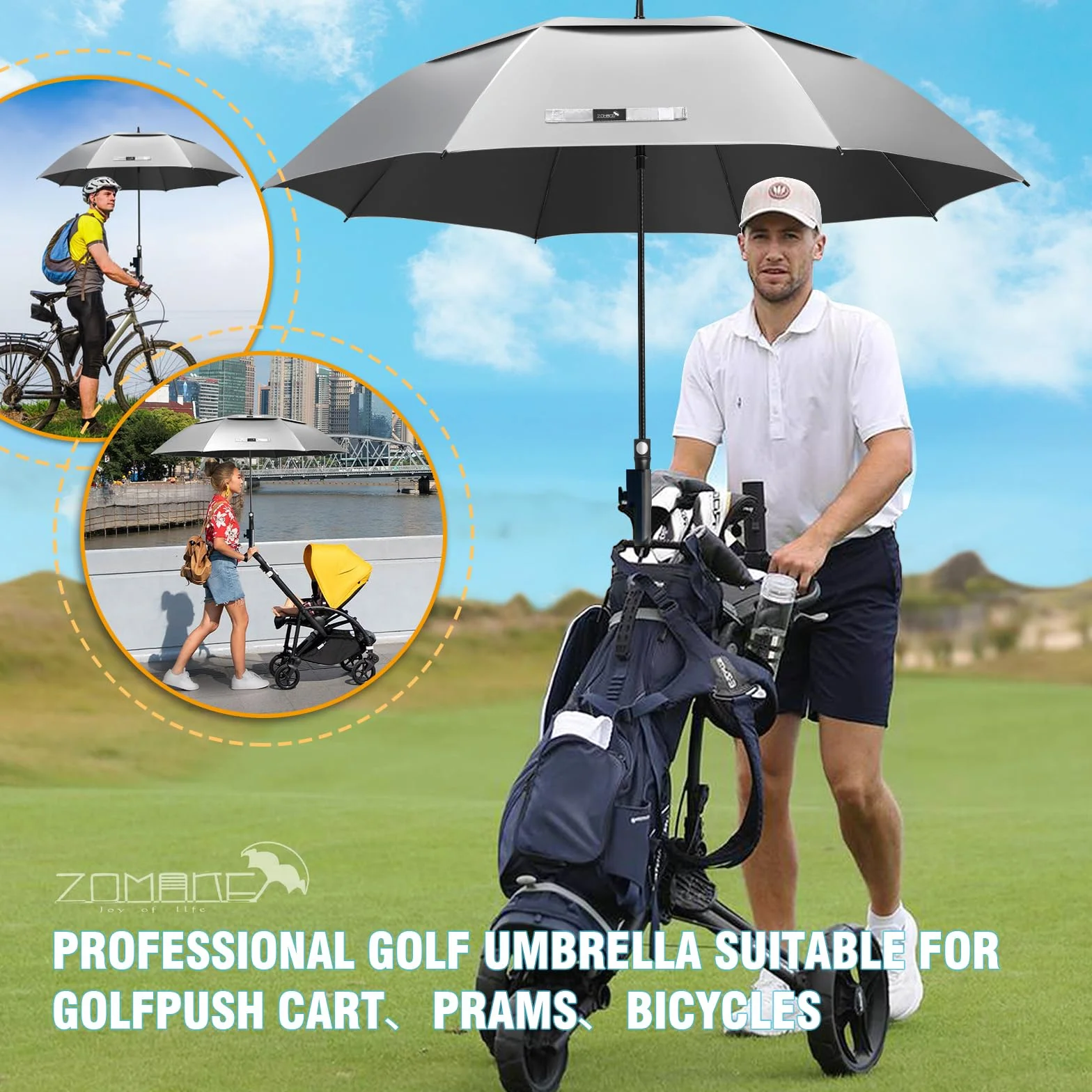 ZOMAKE UV Ombrello da Golf 172/157cm,Ombrello Golf Grande Protezione UV UPF 50+,Grandi Ombrello Pioggia Antivento Robusto Con Barra di Estensione,XXL/XL Ombrelli Automatico Per Uomo Donna