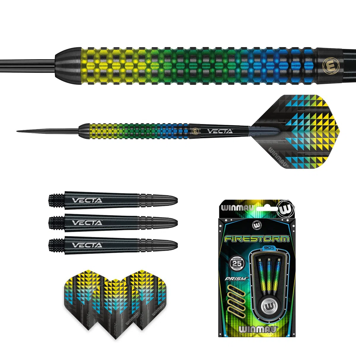 WINMAU Firestorm - Set di freccette in tungsteno, 21 g, 22 g, 23 g, 24 g, 25 g, 26 g, con alette e steli (alberi)