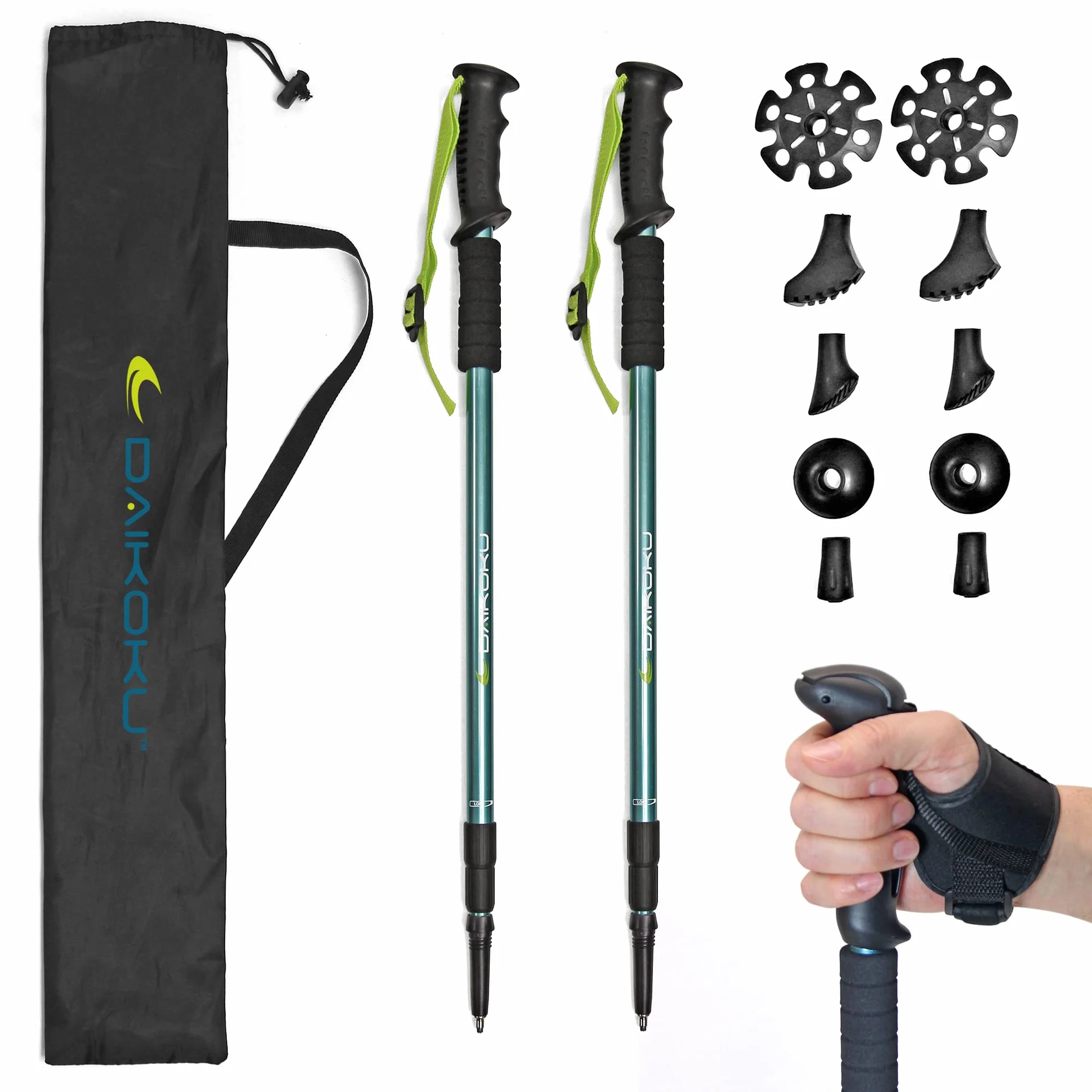 Bastoni da Trekking Estensibili Daikoku 65-135cm in Alluminio Leggeri e Resistenti con 6 Punte